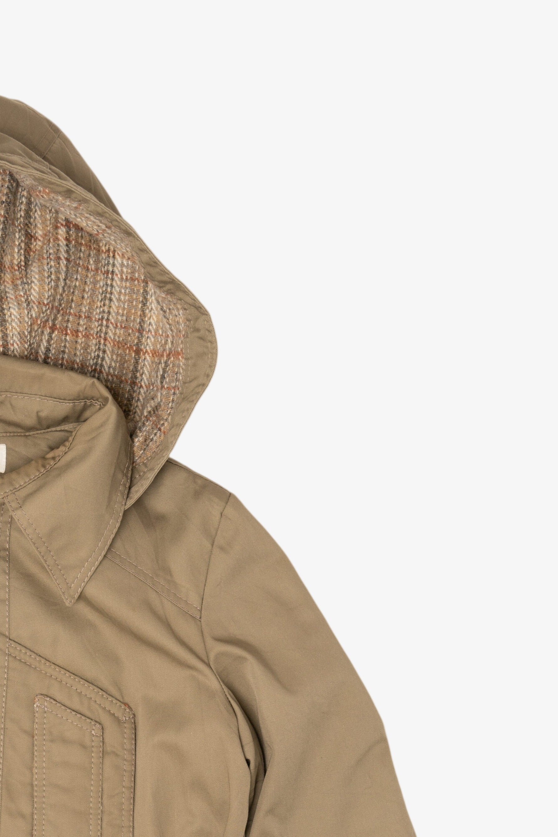 Vintage Khaki Plaid Lined Hooded Lightweight Jacket (1980s)