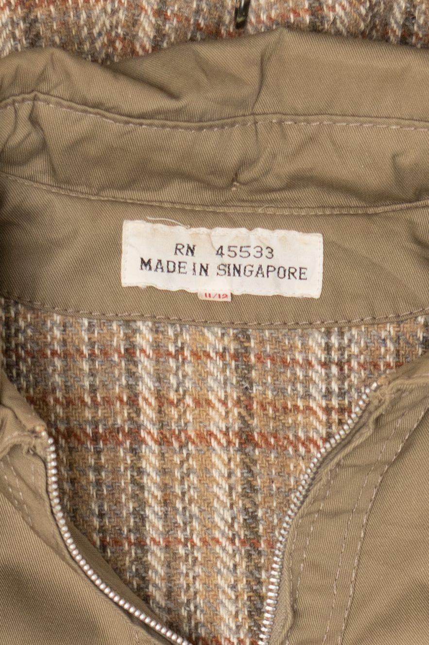 Vintage Khaki Plaid Lined Hooded Lightweight Jacket (1980s)