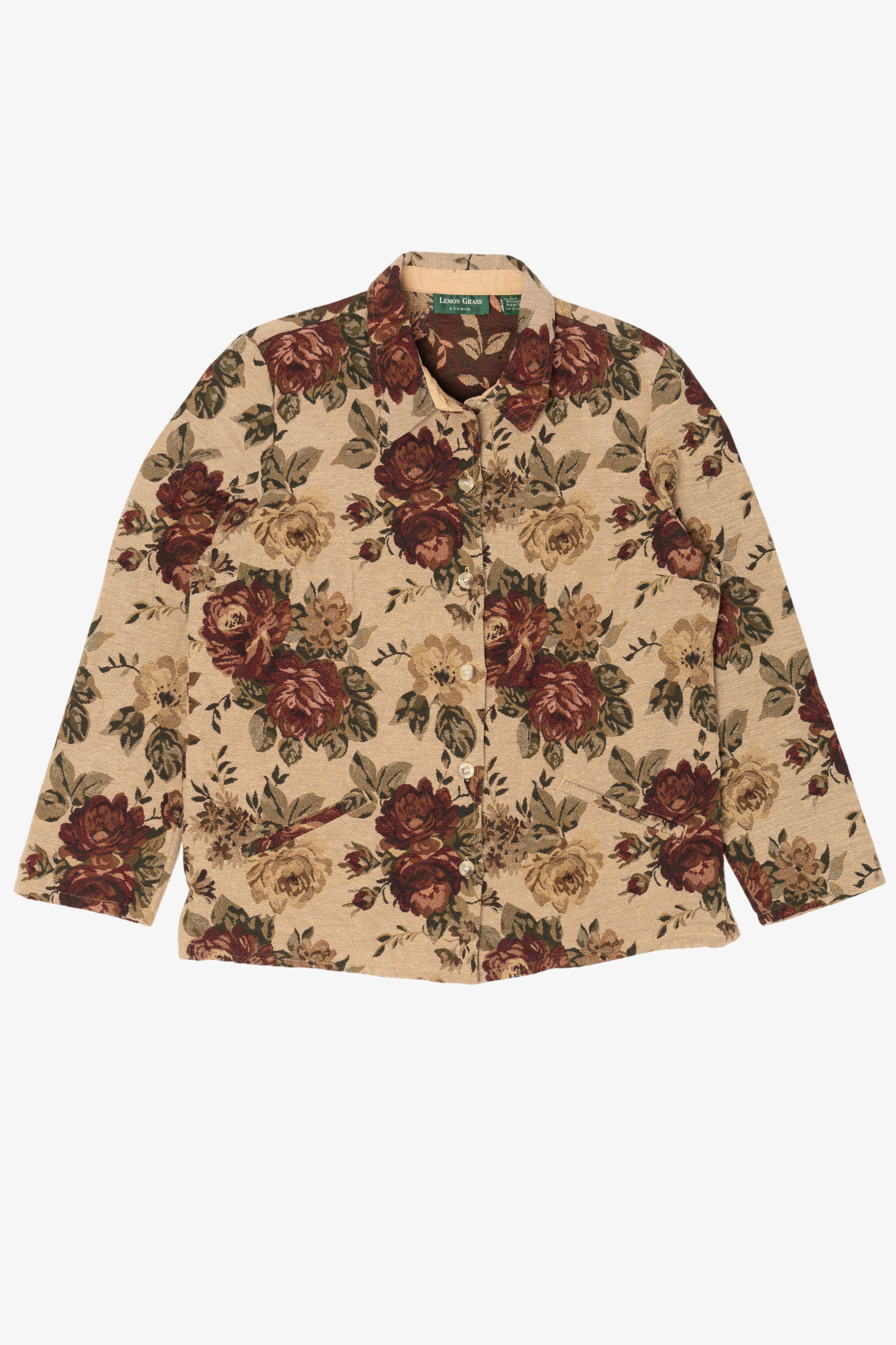 Vintage Beige Floral  Lemon Grass Studio Tapestry Jacket (1990s)