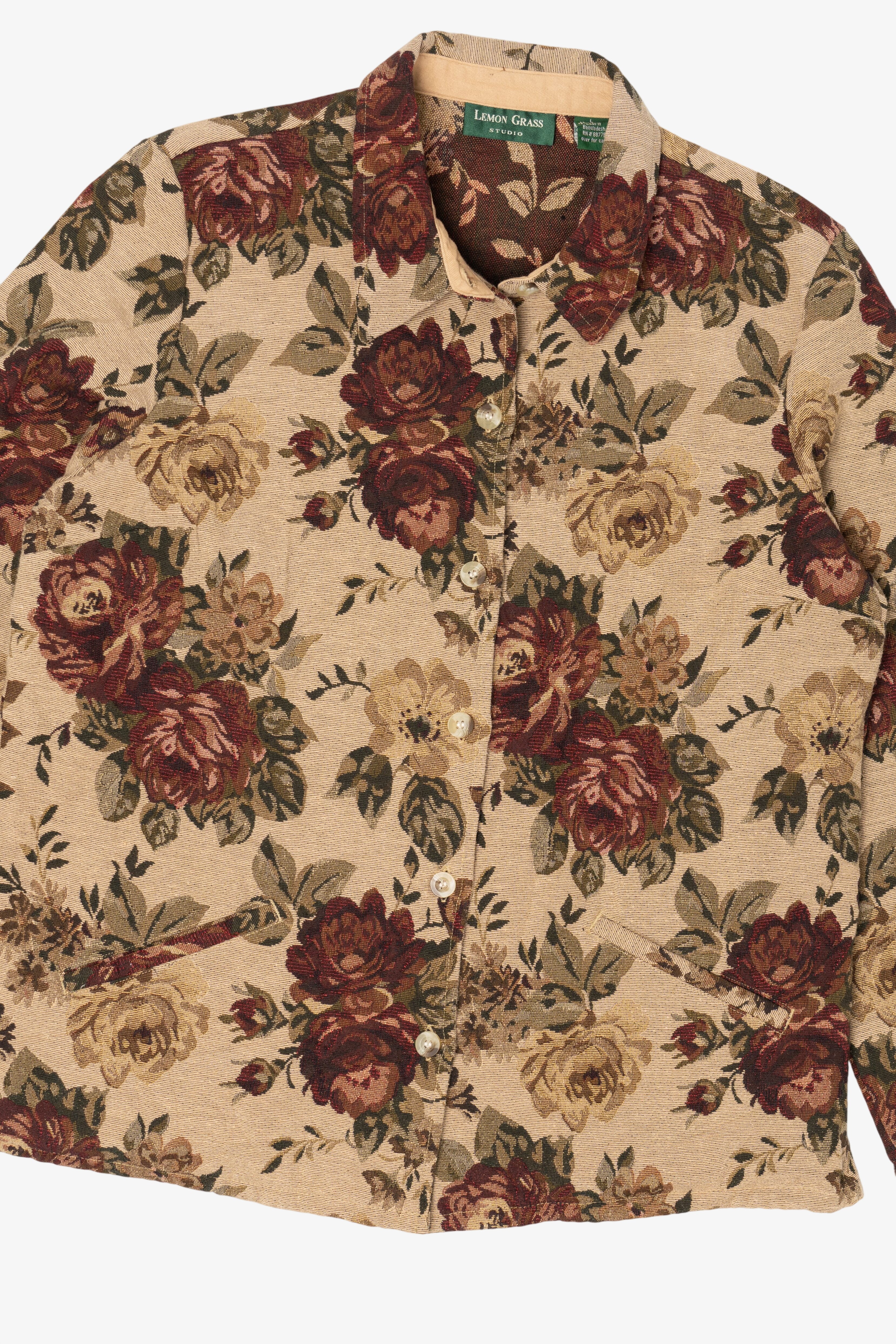 Vintage Beige Floral  Lemon Grass Studio Tapestry Jacket (1990s)