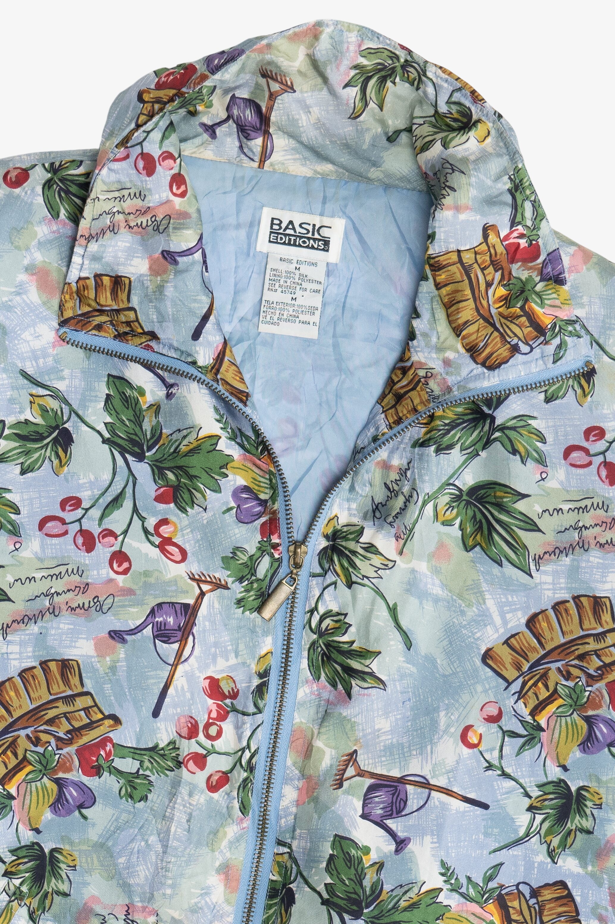 Vintage Basic Editions Fruit Garden Pattern Silk Jacket (1990s