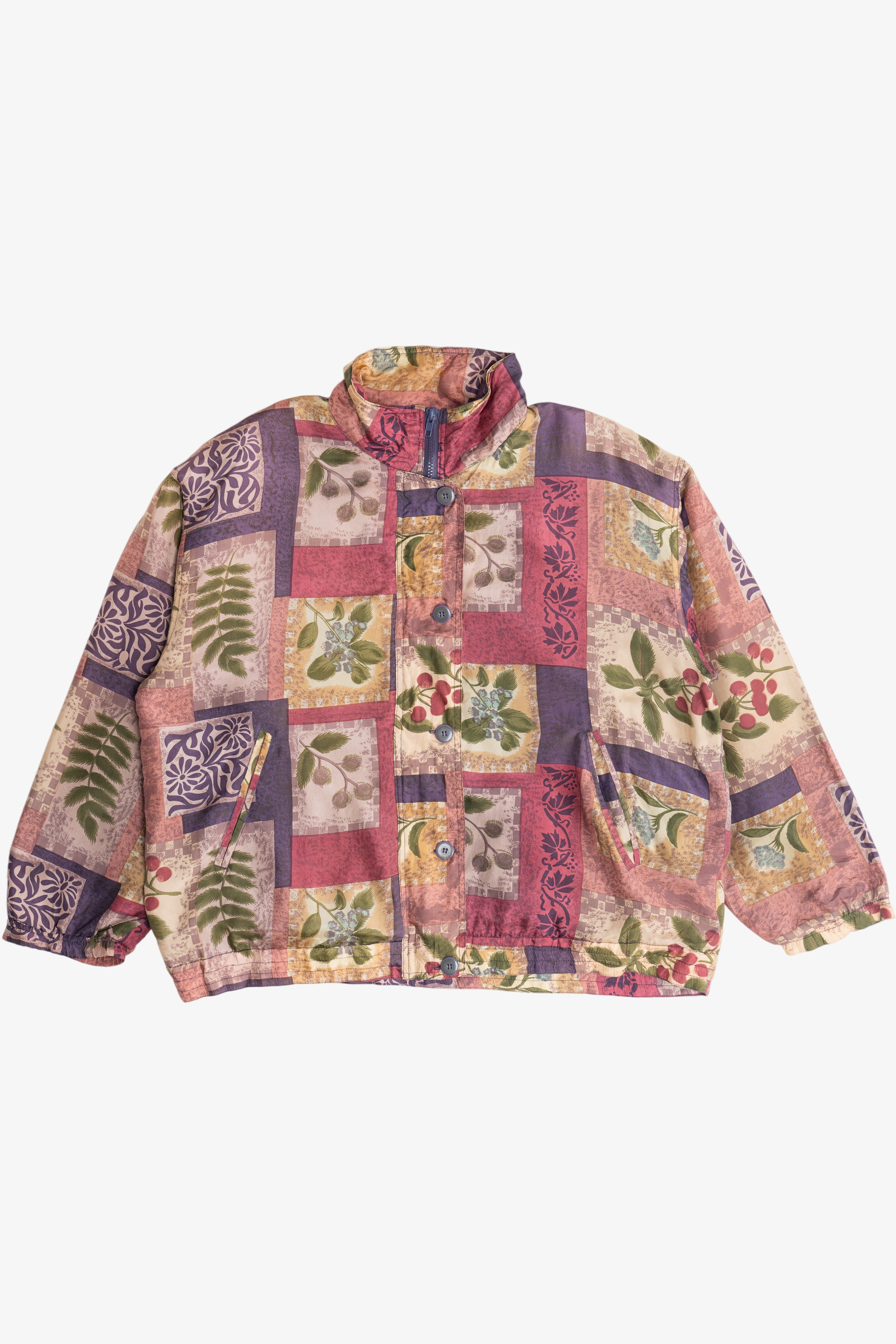 Vintage Stunt Sports Floral Grapevine Pattern Silk Jacket (1990s