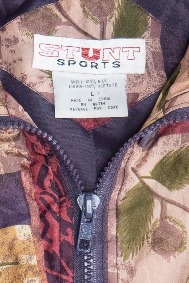 Vintage Stunt Sports Floral Grapevine Pattern Silk Jacket (1990s