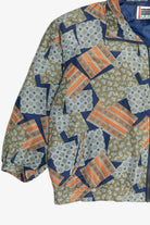 Vintage Silk Navy Blue Patchwork Print Windbreaker Jacket (1980s)