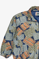 Vintage Silk Navy Blue Patchwork Print Windbreaker Jacket (1980s)