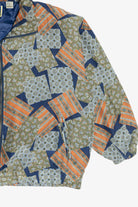Vintage Silk Navy Blue Patchwork Print Windbreaker Jacket (1980s)
