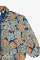 Vintage Silk Navy Blue Patchwork Print Windbreaker Jacket (1980s)