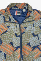 Vintage Silk Navy Blue Patchwork Print Windbreaker Jacket (1980s)