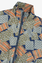 Vintage Silk Navy Blue Patchwork Print Windbreaker Jacket (1980s)