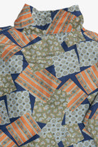 Vintage Silk Navy Blue Patchwork Print Windbreaker Jacket (1980s)