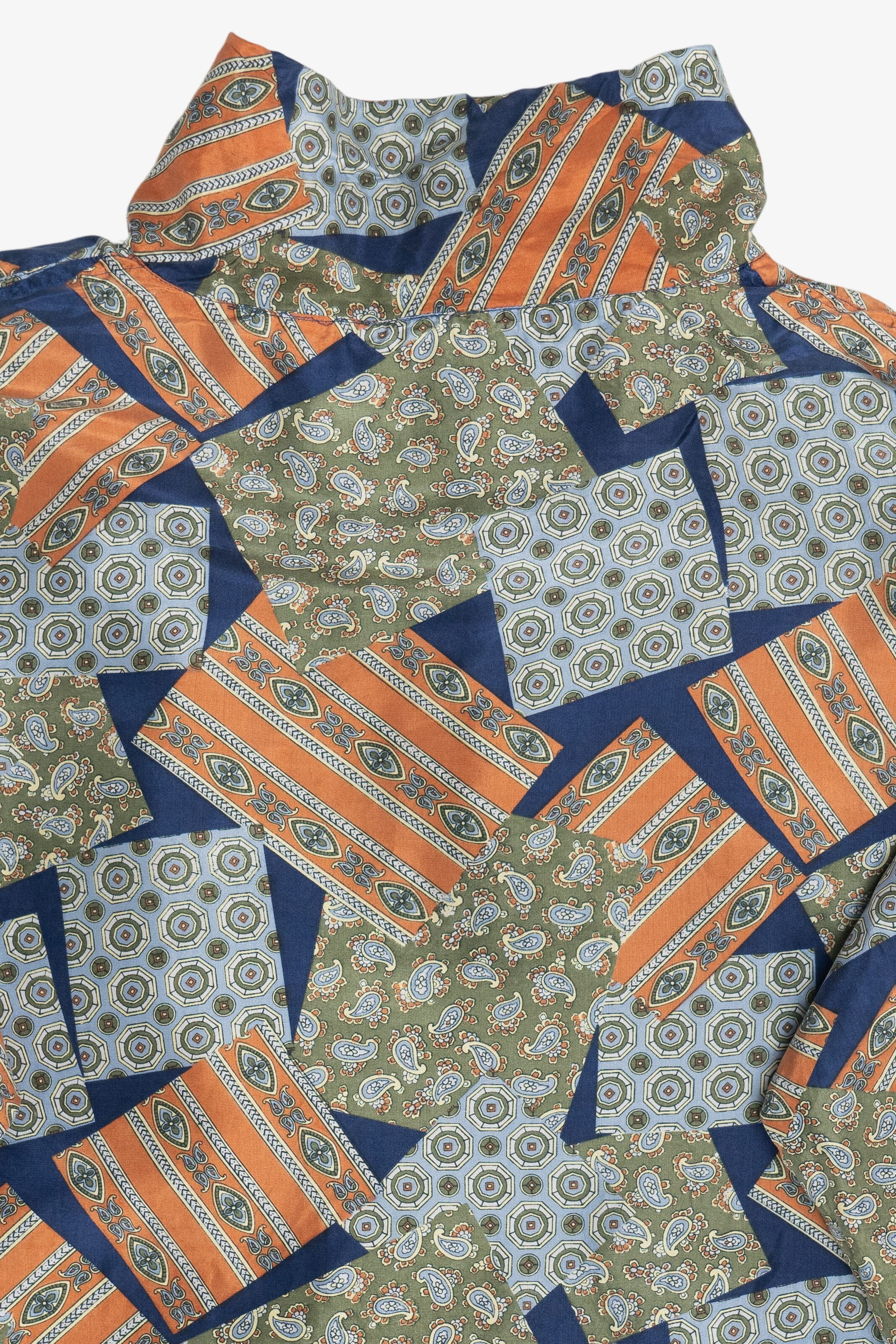 Vintage Silk Navy Blue Patchwork Print Windbreaker Jacket (1980s)