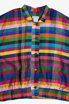 Vintage Bright Plaid Silk Button Up Jacket (1980s)