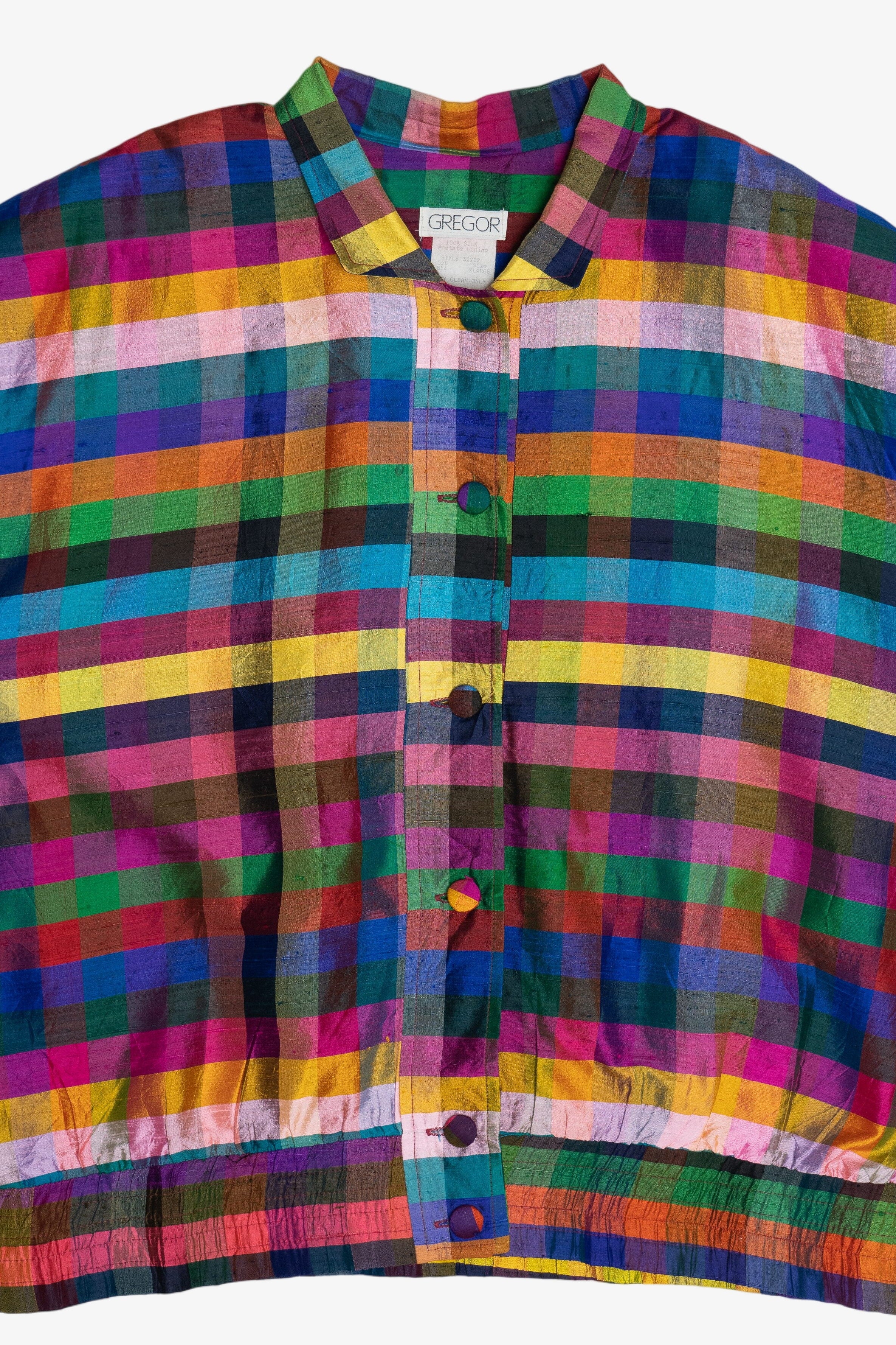 Vintage Bright Plaid Silk Button Up Jacket (1980s)