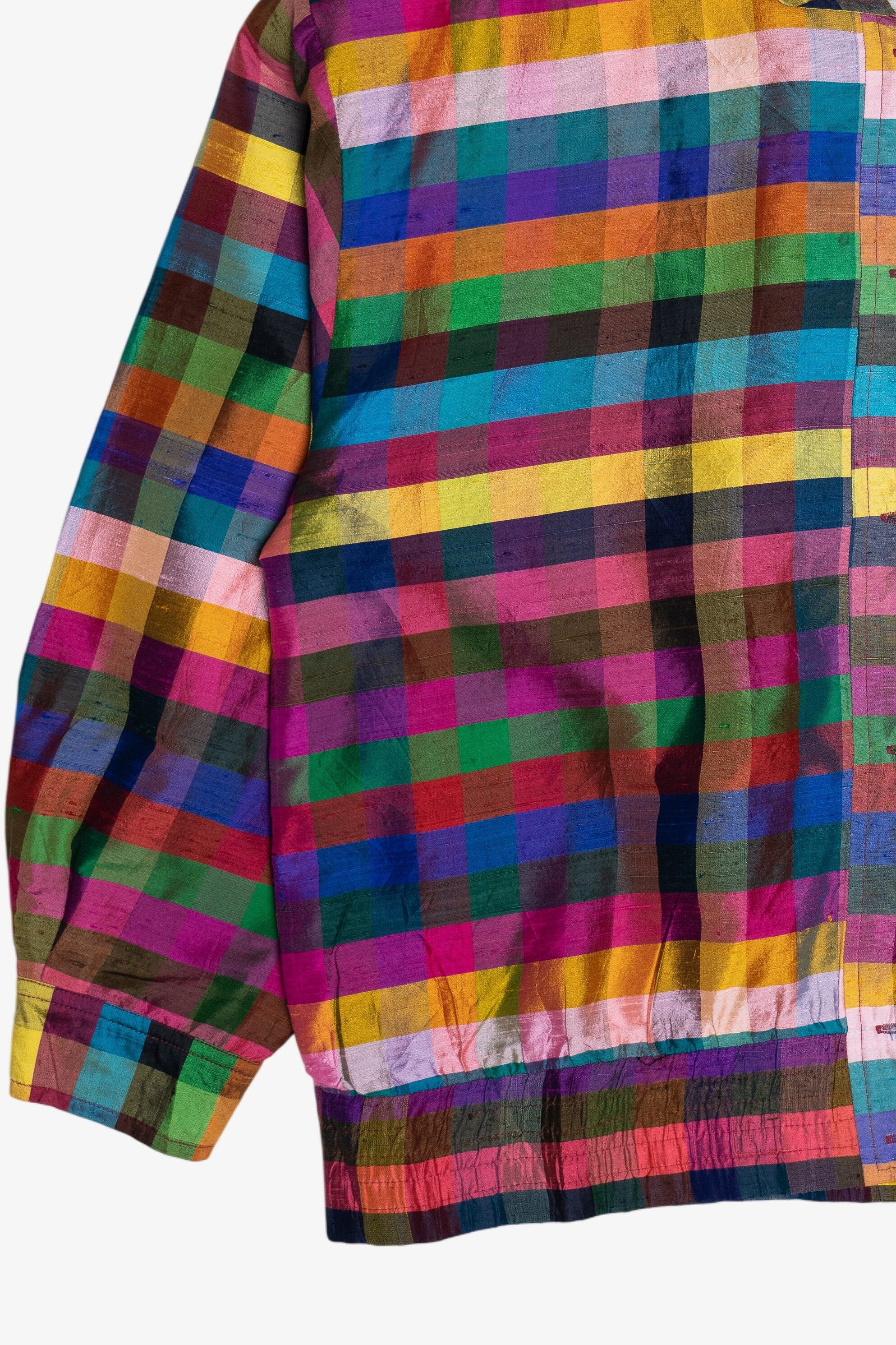 Vintage Bright Plaid Silk Button Up Jacket (1980s)
