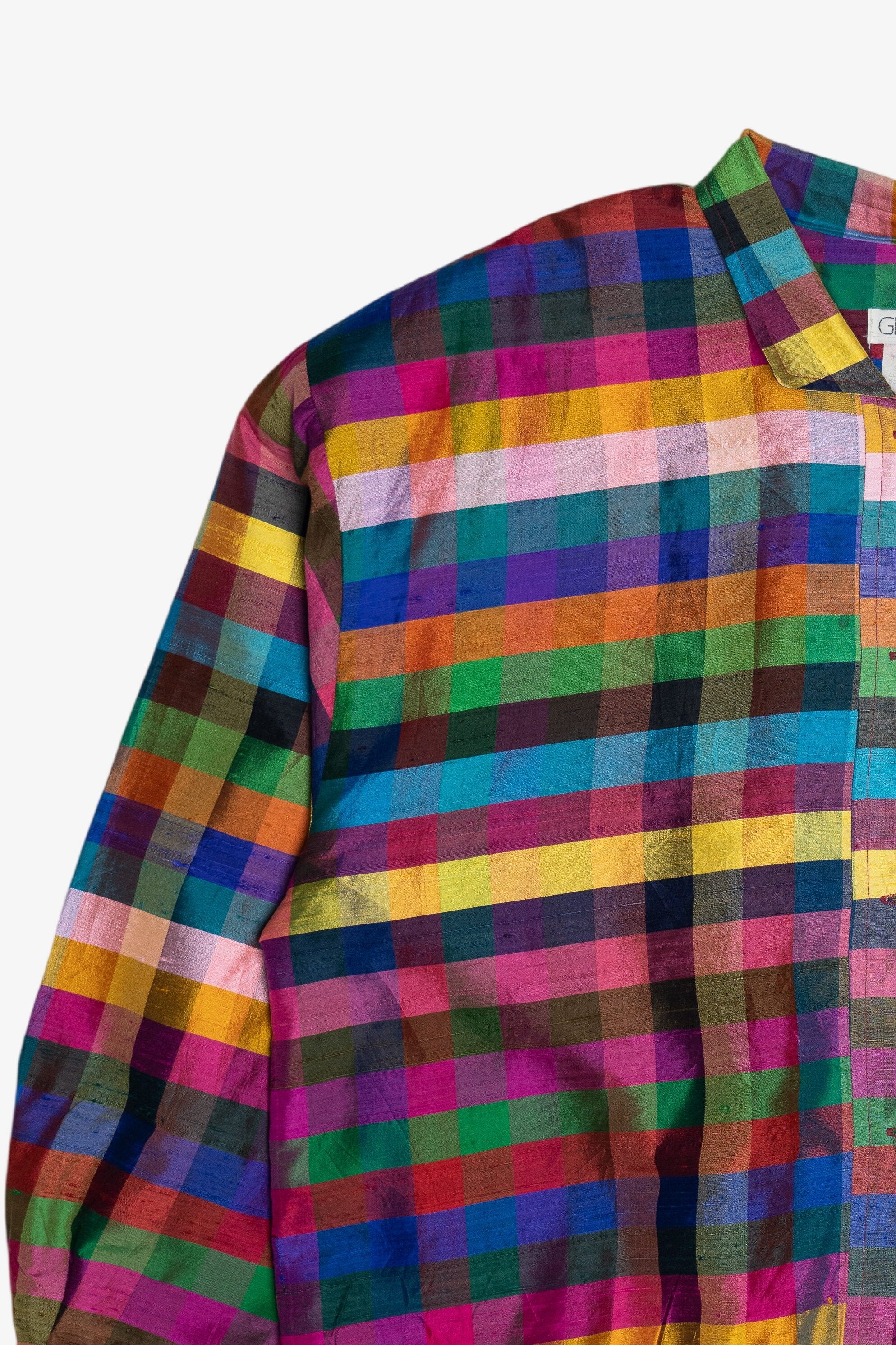 Vintage Bright Plaid Silk Button Up Jacket (1980s)