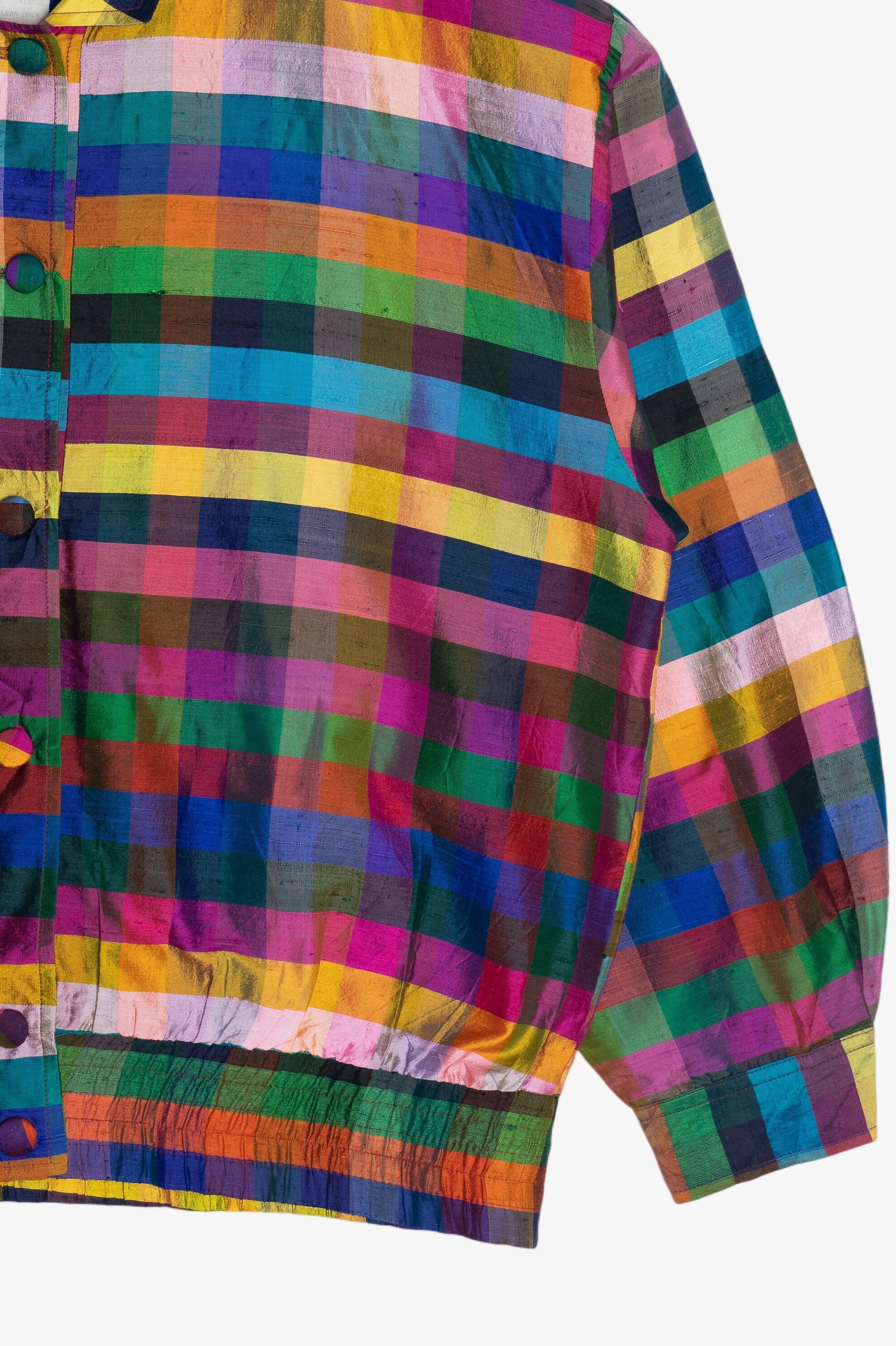 Vintage Bright Plaid Silk Button Up Jacket (1980s)