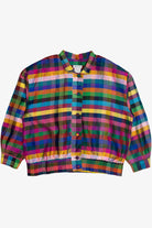 Vintage Bright Plaid Silk Button Up Jacket (1980s)