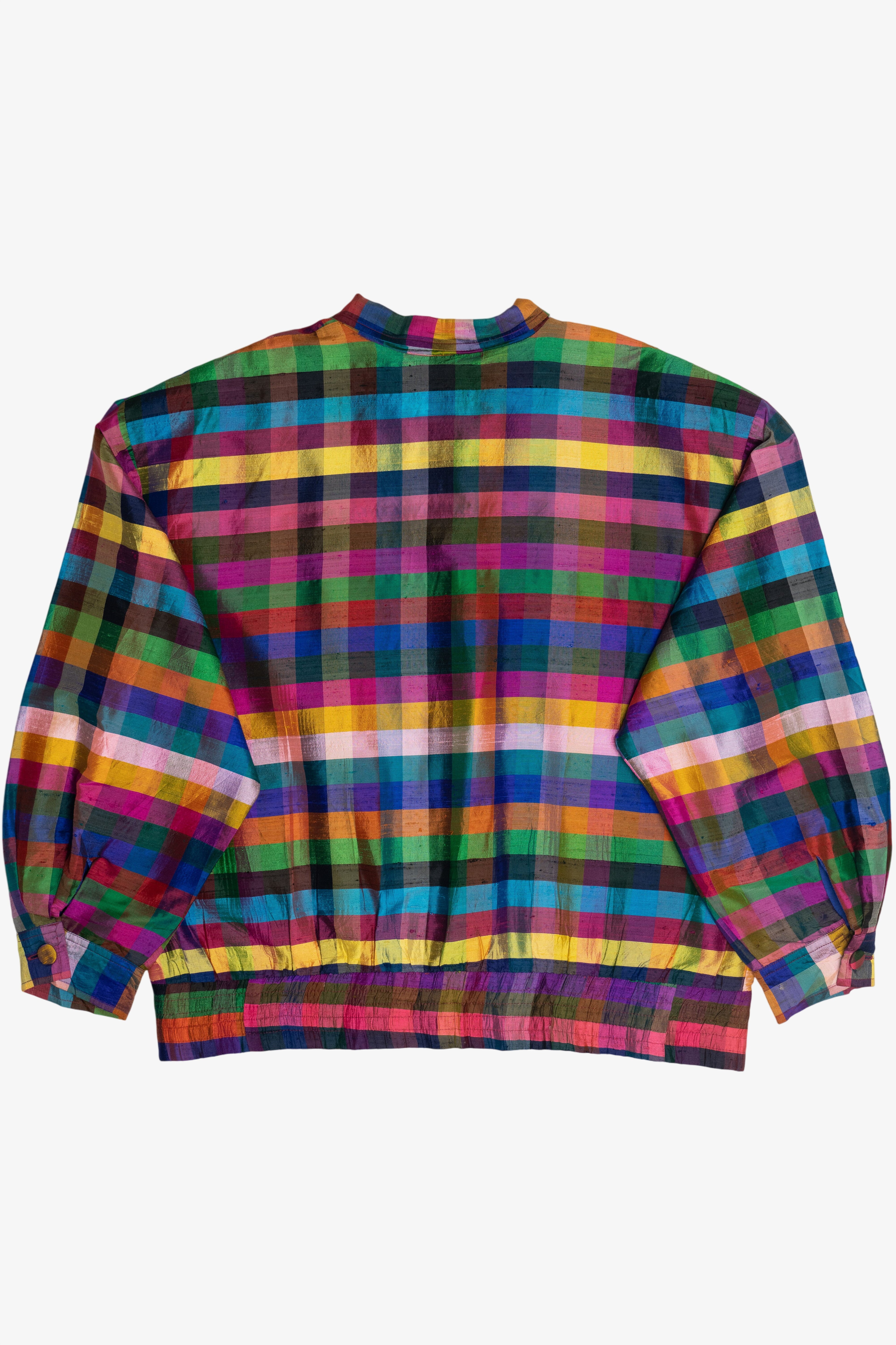 Vintage Bright Plaid Silk Button Up Jacket (1980s)
