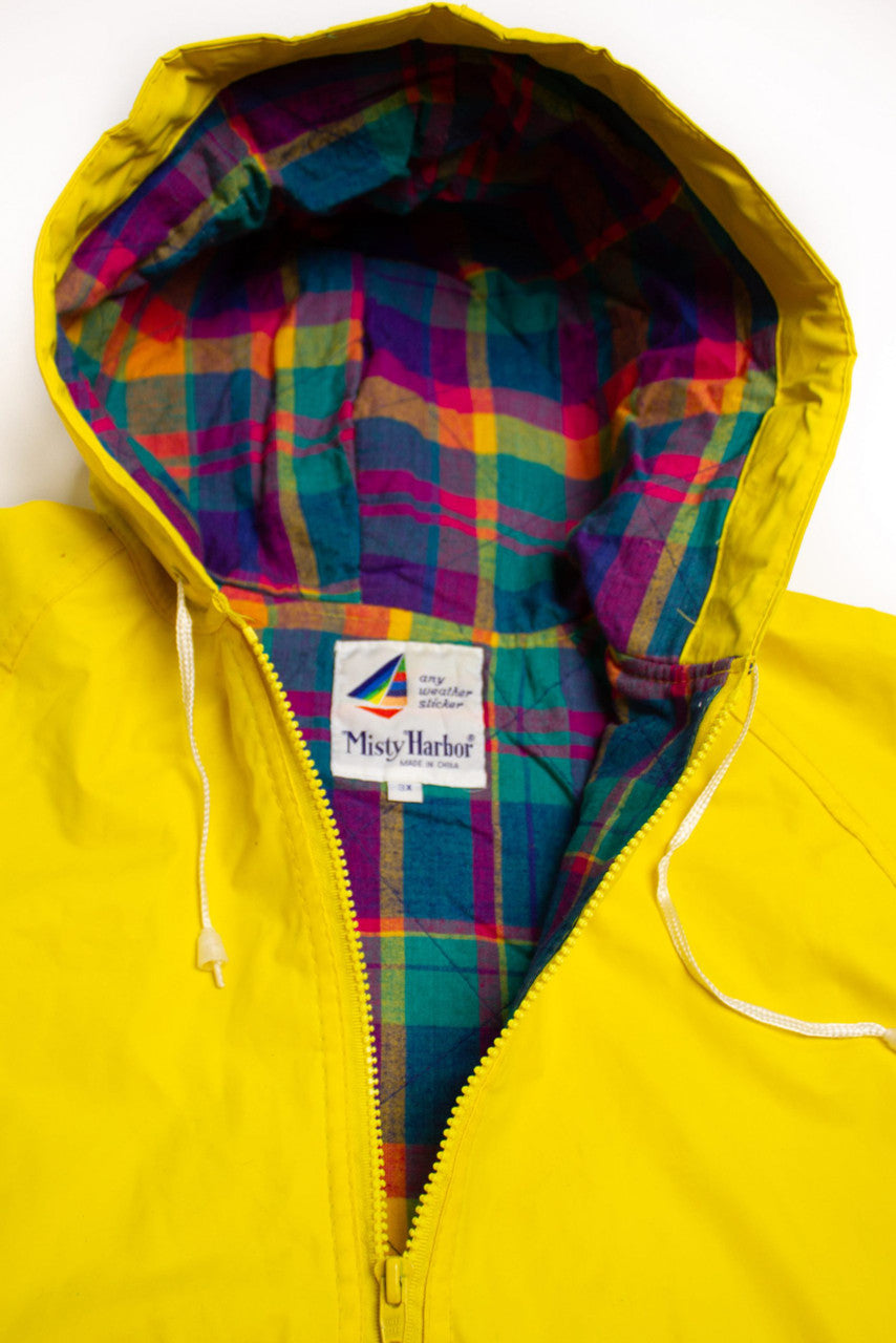 Vintage Yellow Pastel Plaid Insulated Rain Jacket