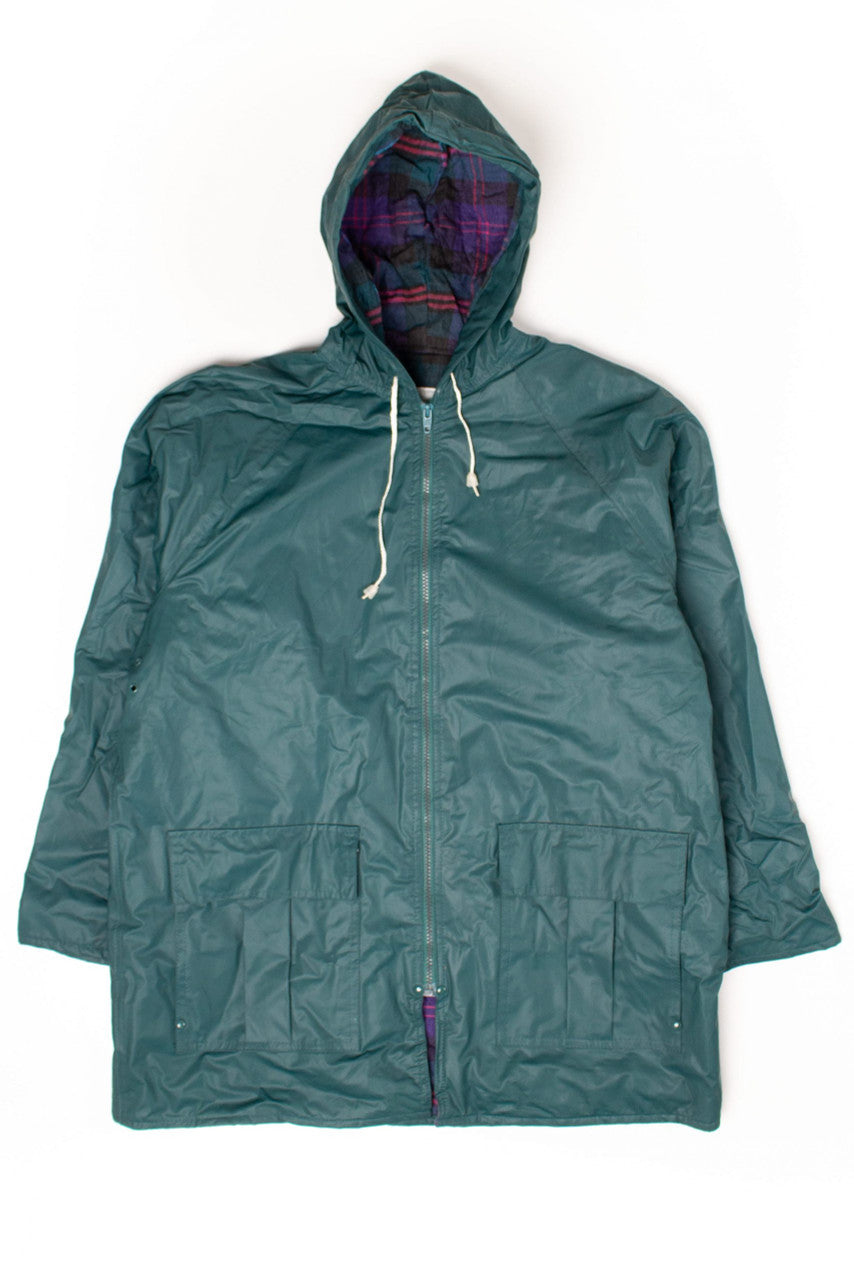 Vintage Dark Green Pastel Plaid Rain Jacket