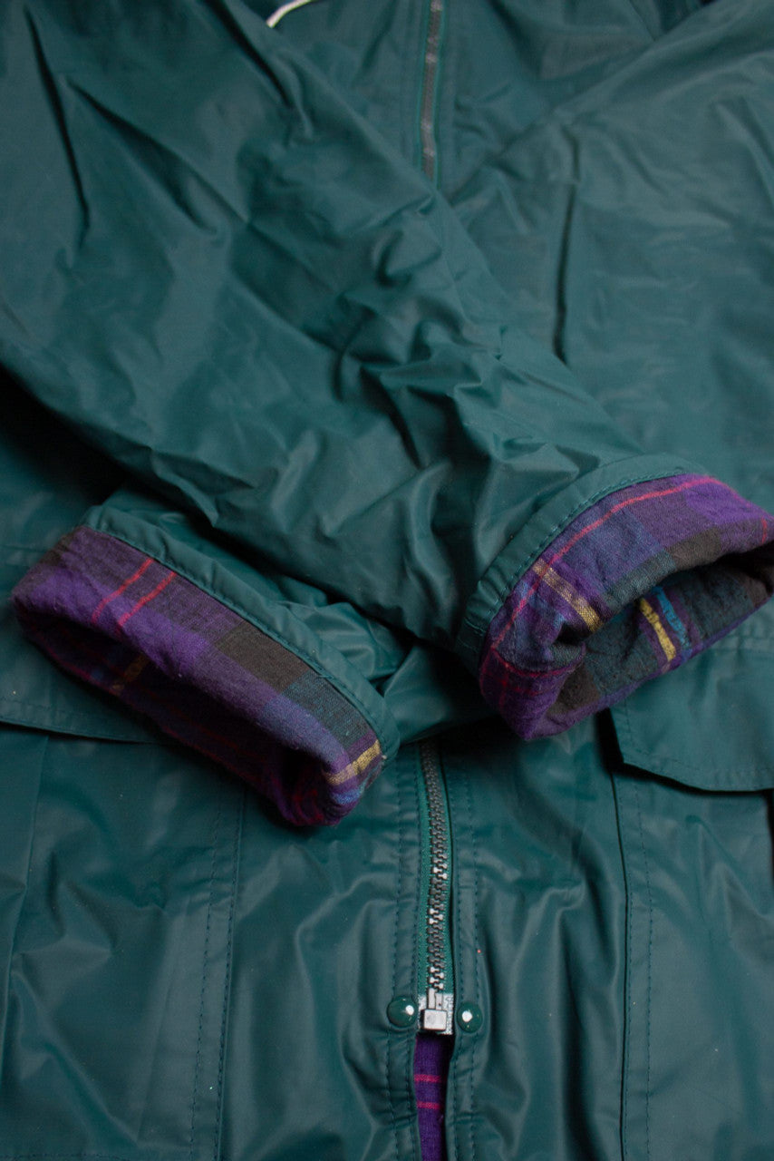 Vintage Dark Green Pastel Plaid Rain Jacket