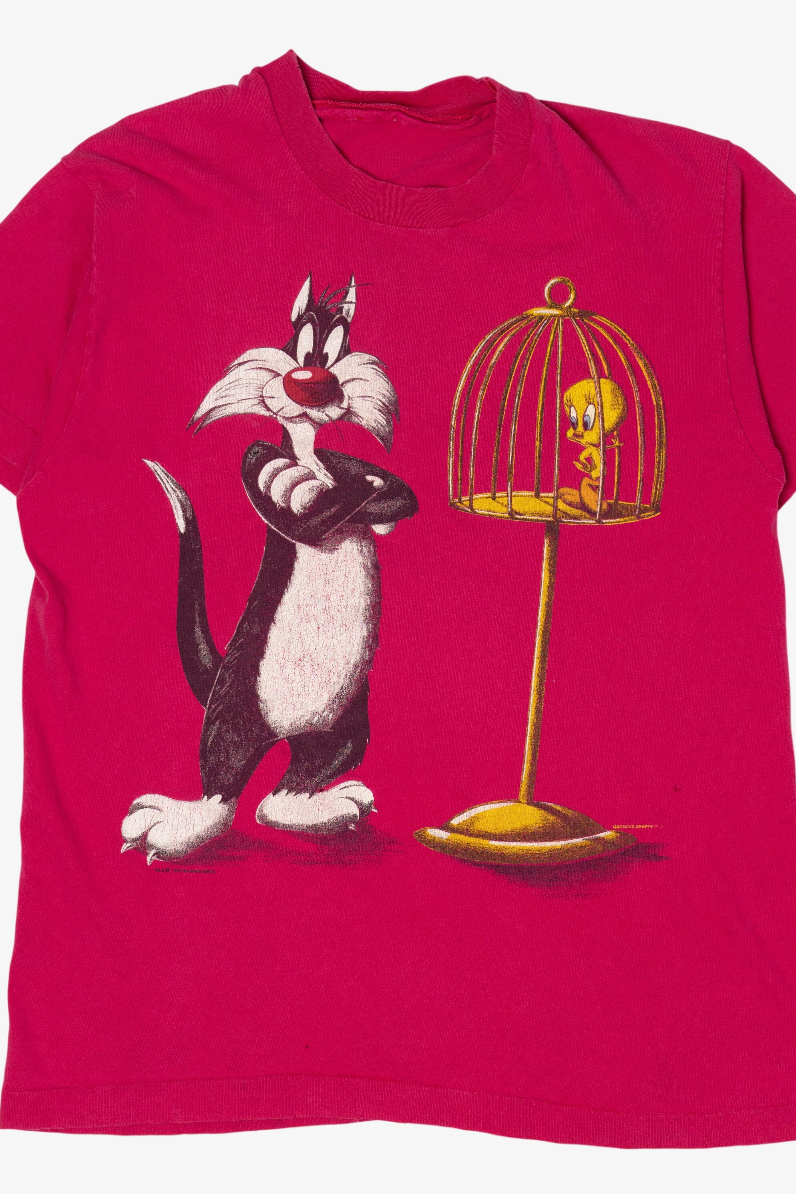 Vintage Pink Sylvester And Tweety Looney Tunes T-Shirt (1990s)