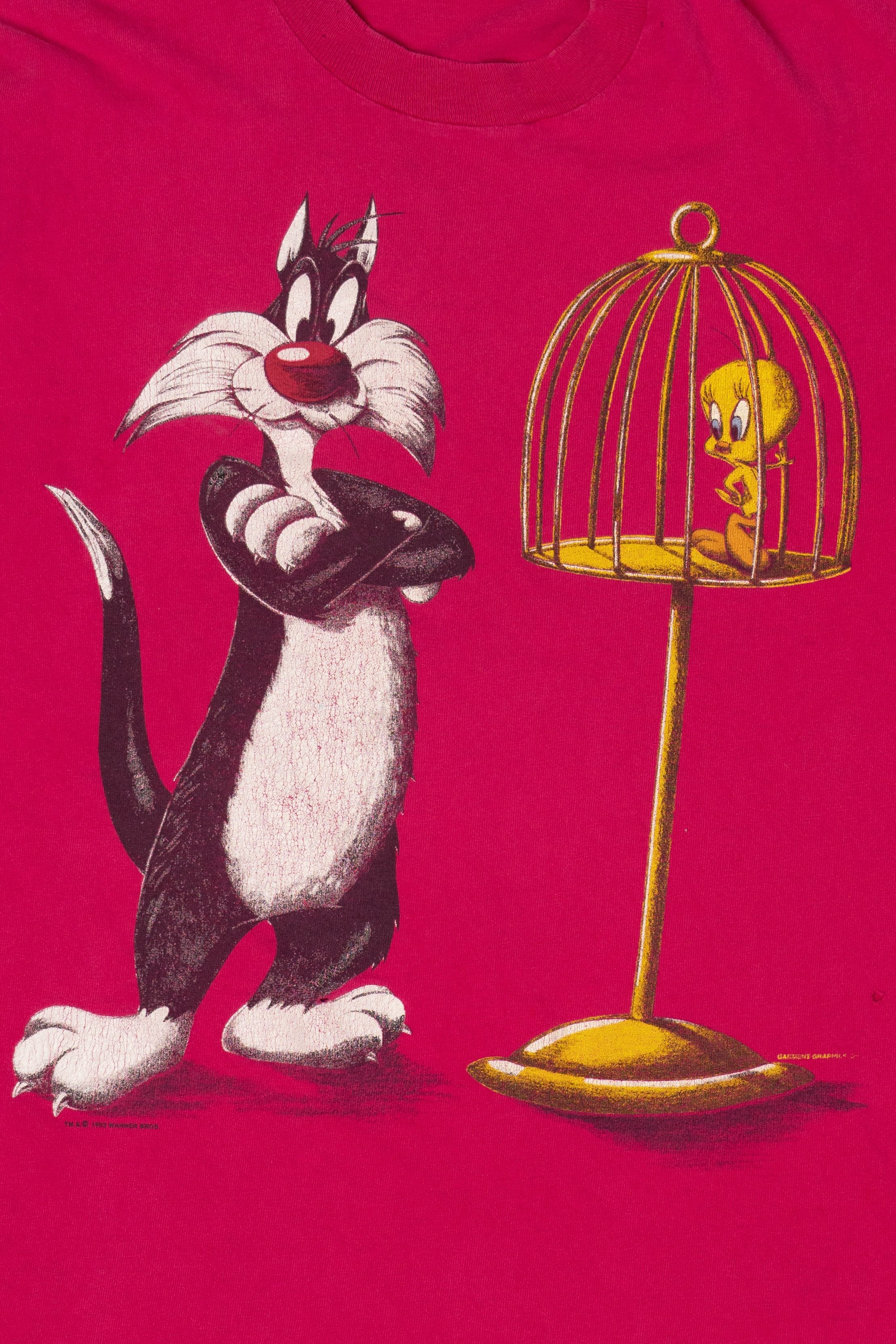 Vintage Pink Sylvester And Tweety Looney Tunes T-Shirt (1990s)