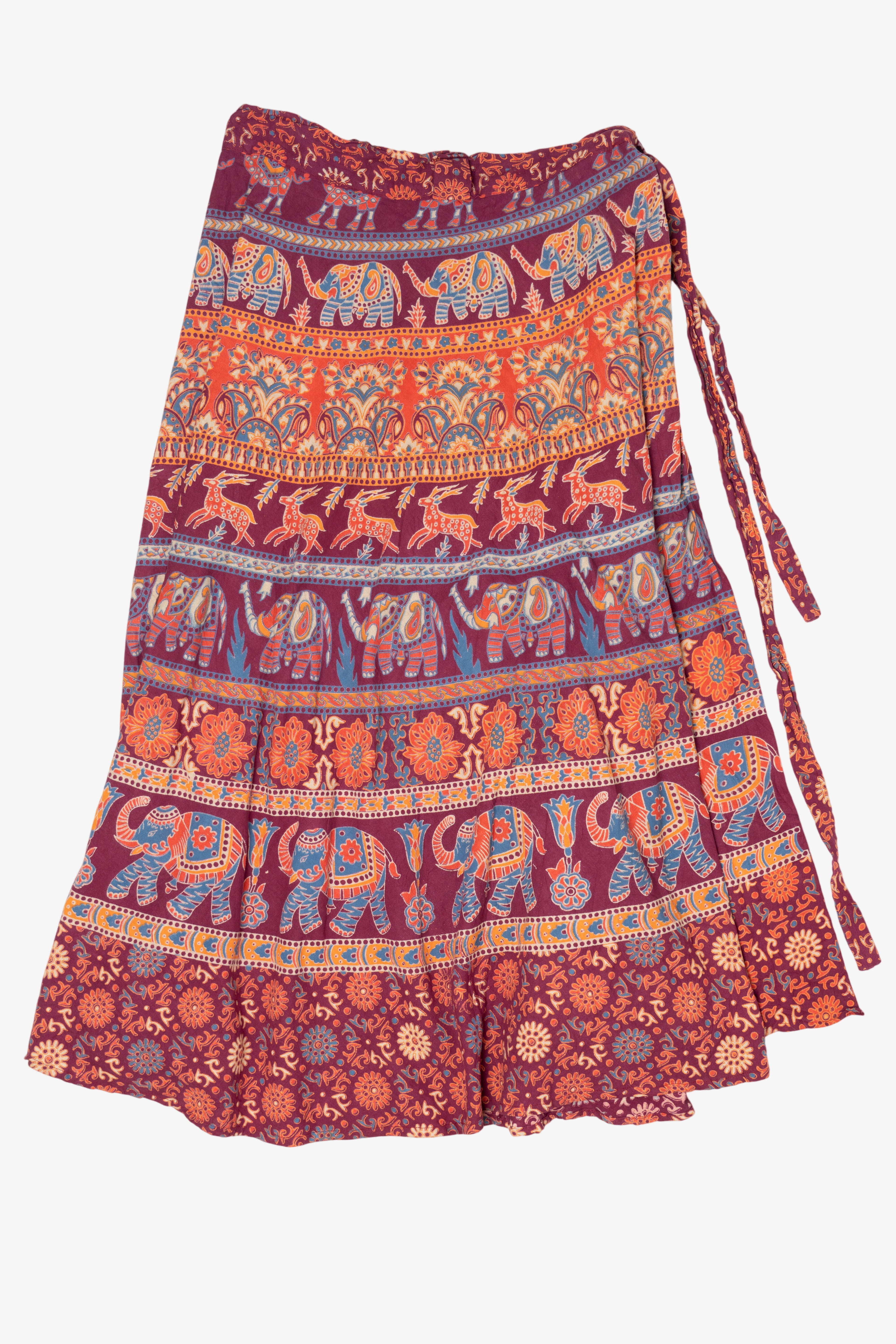 Exotic India Elephant And Deer Wrap Around Maxi Skirt