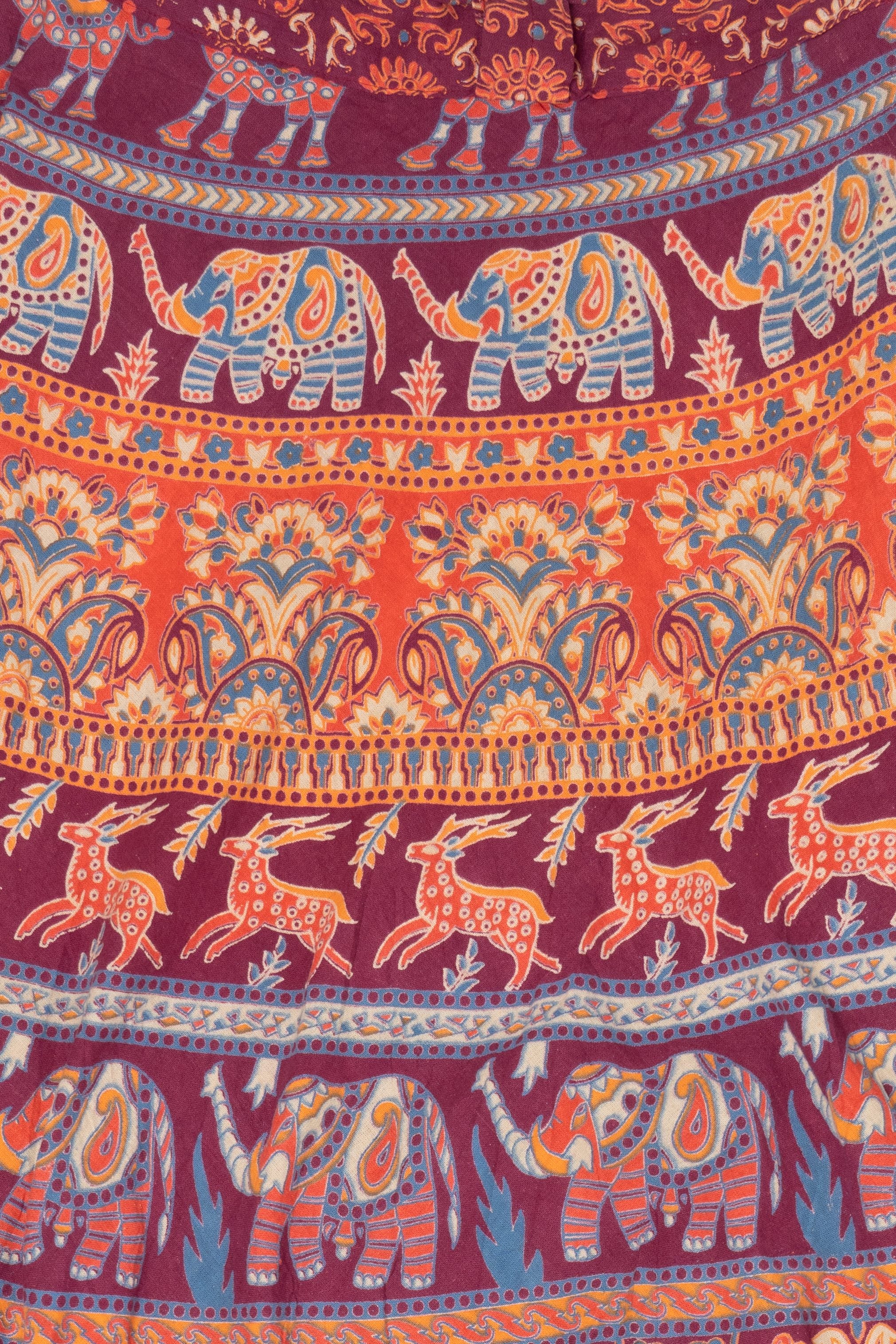 Exotic India Elephant And Deer Wrap Around Maxi Skirt