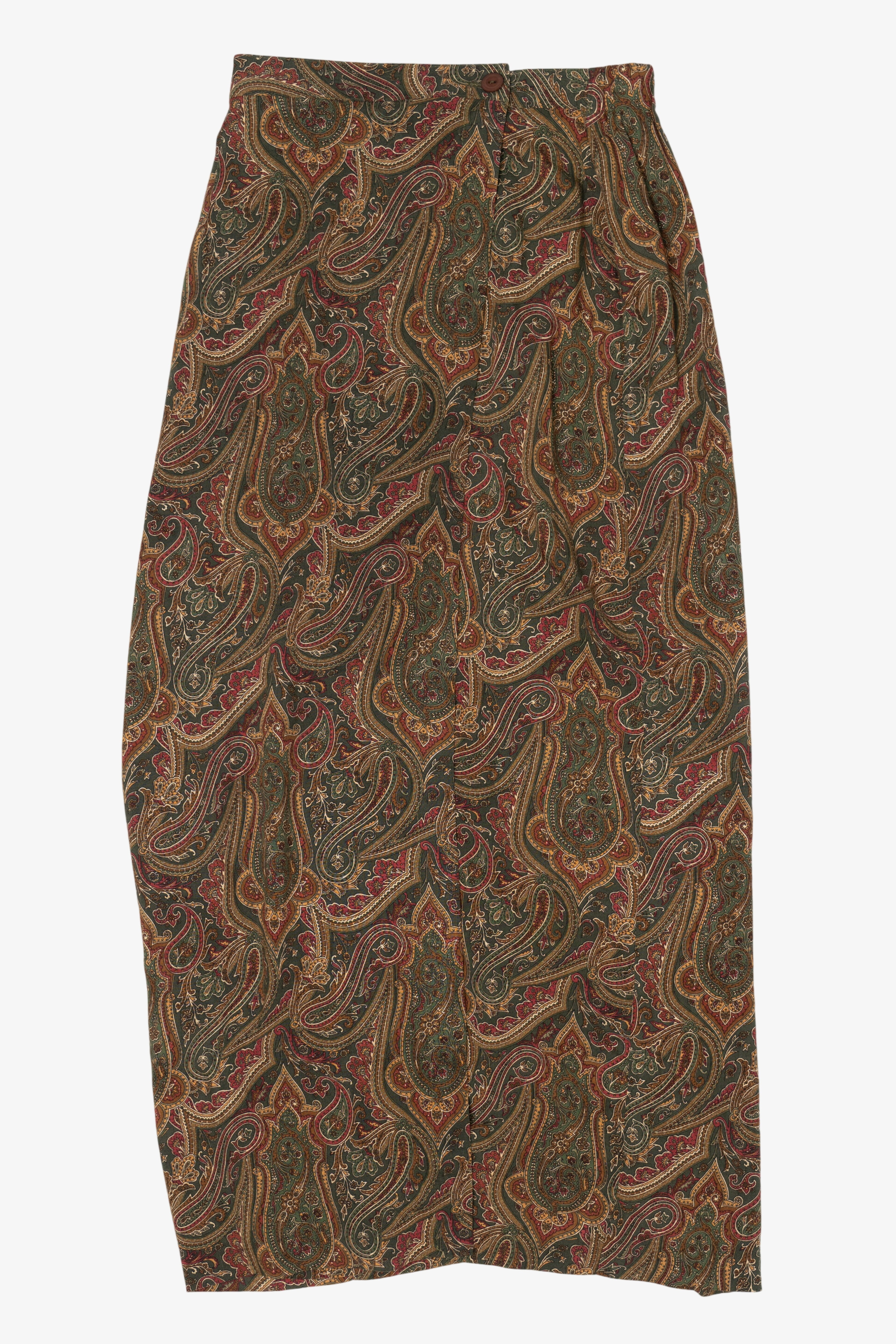 Vintage Olive Paisley Pattern Van Heusen Maxi Skirt (1990s)