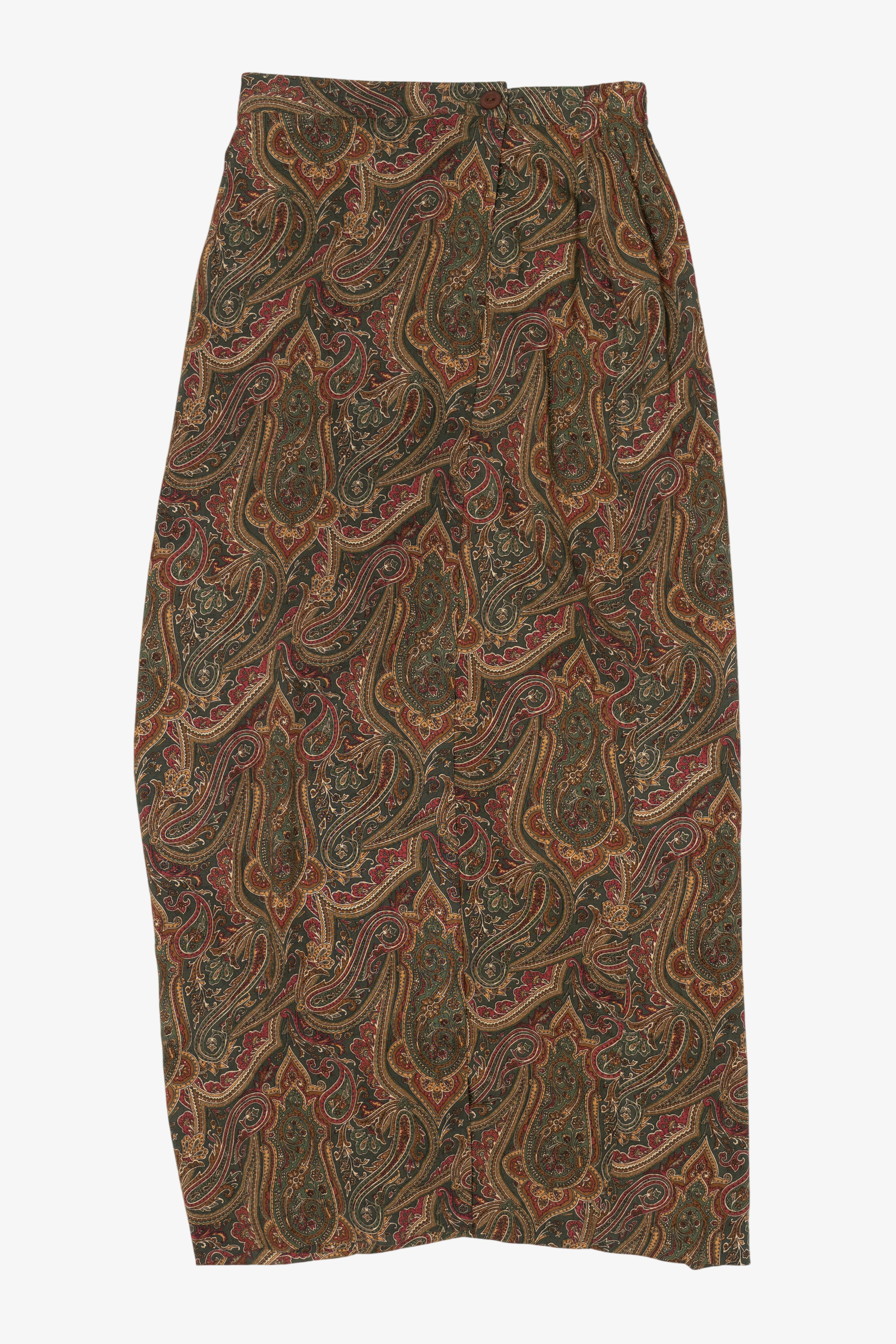 Vintage Olive Paisley Pattern Van Heusen Maxi Skirt (1990s)