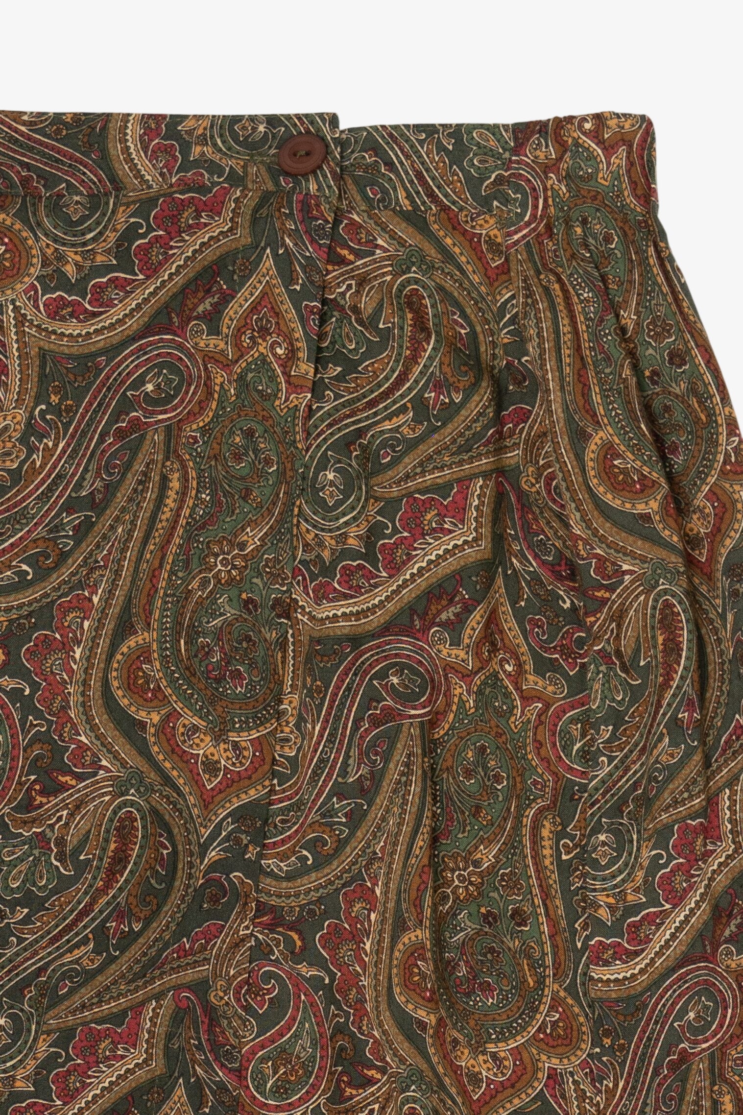 Vintage Olive Paisley Pattern Van Heusen Maxi Skirt (1990s)
