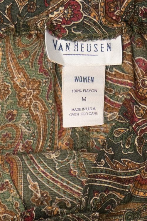 Vintage Olive Paisley Pattern Van Heusen Maxi Skirt (1990s)