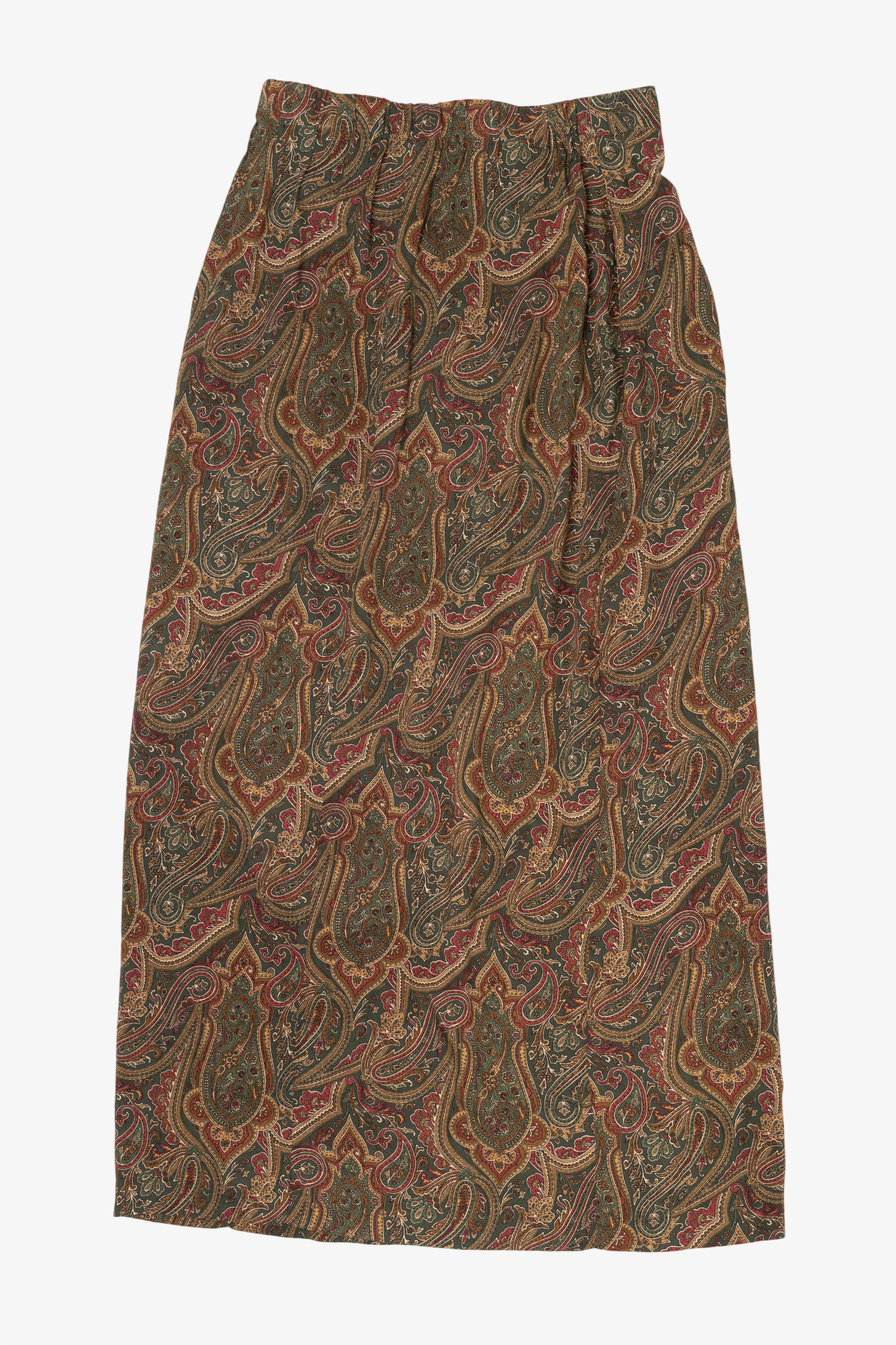 Vintage Olive Paisley Pattern Van Heusen Maxi Skirt (1990s)