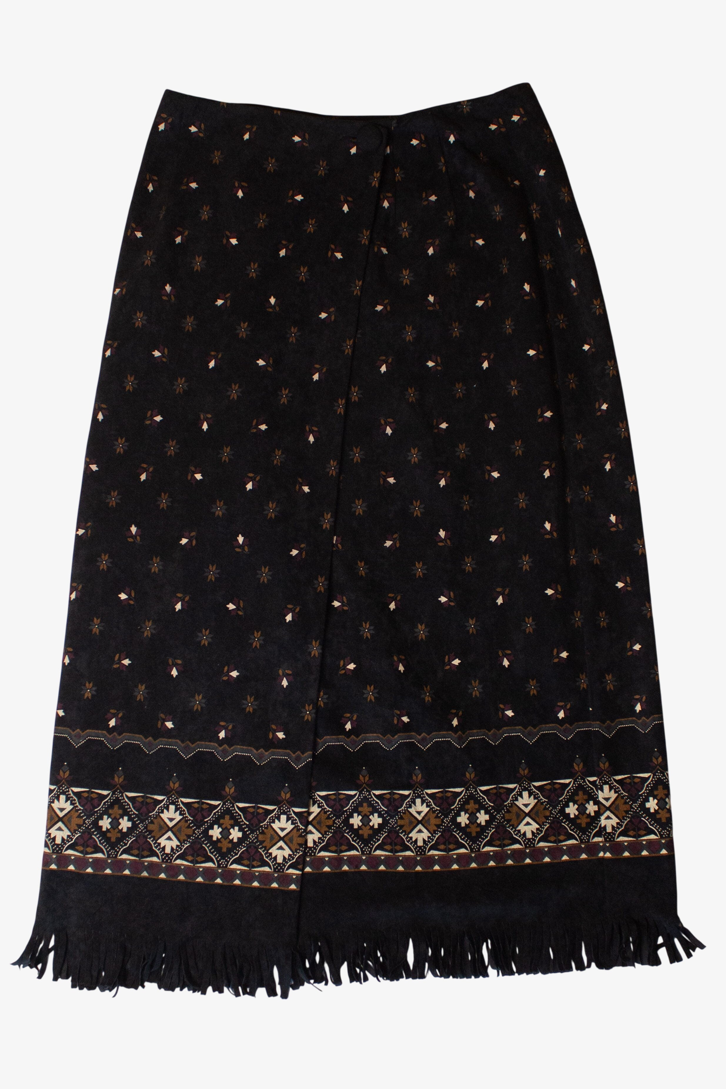 Black Fringe Wrap Maxi Skirt (2000s)