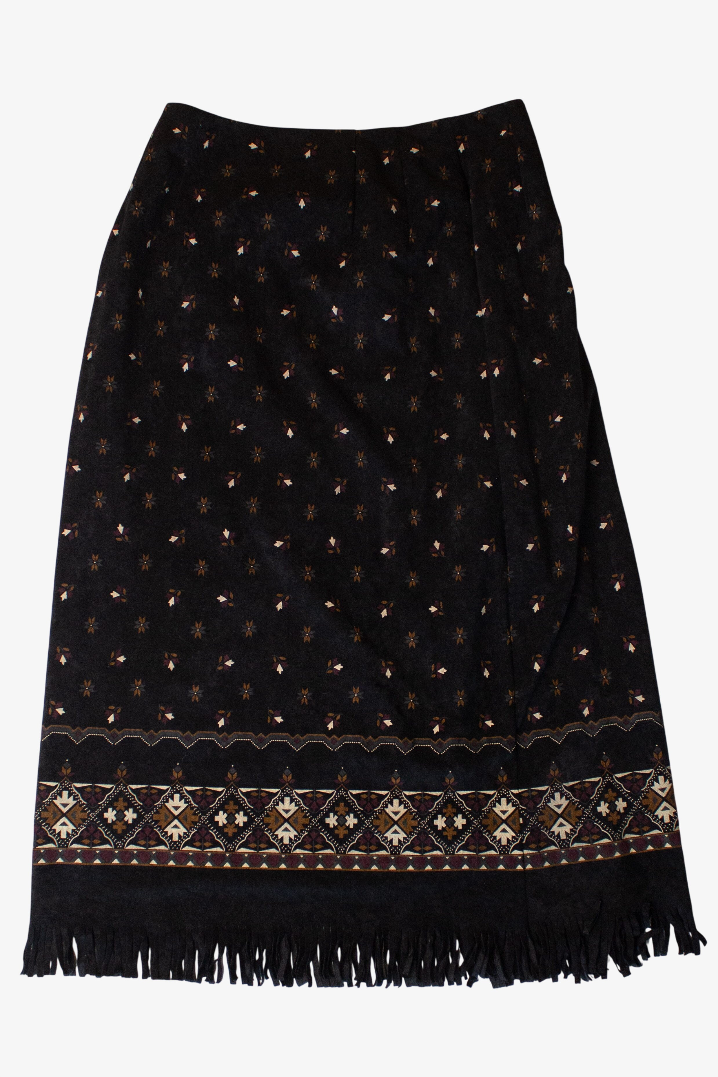 Black Fringe Wrap Maxi Skirt (2000s)