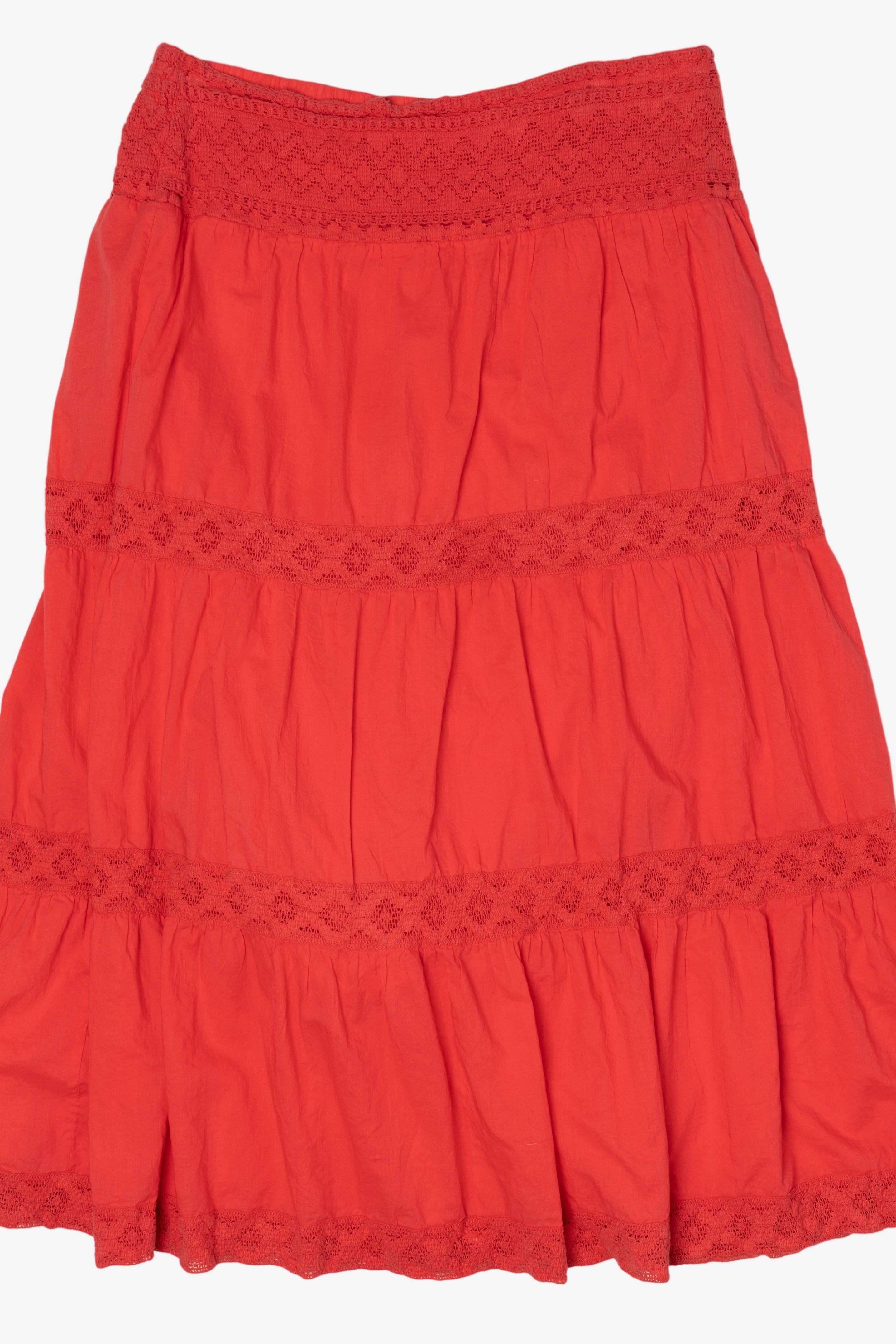 Vintage Red St. John's Bay Tiered lace Trim Skirt (1990s)