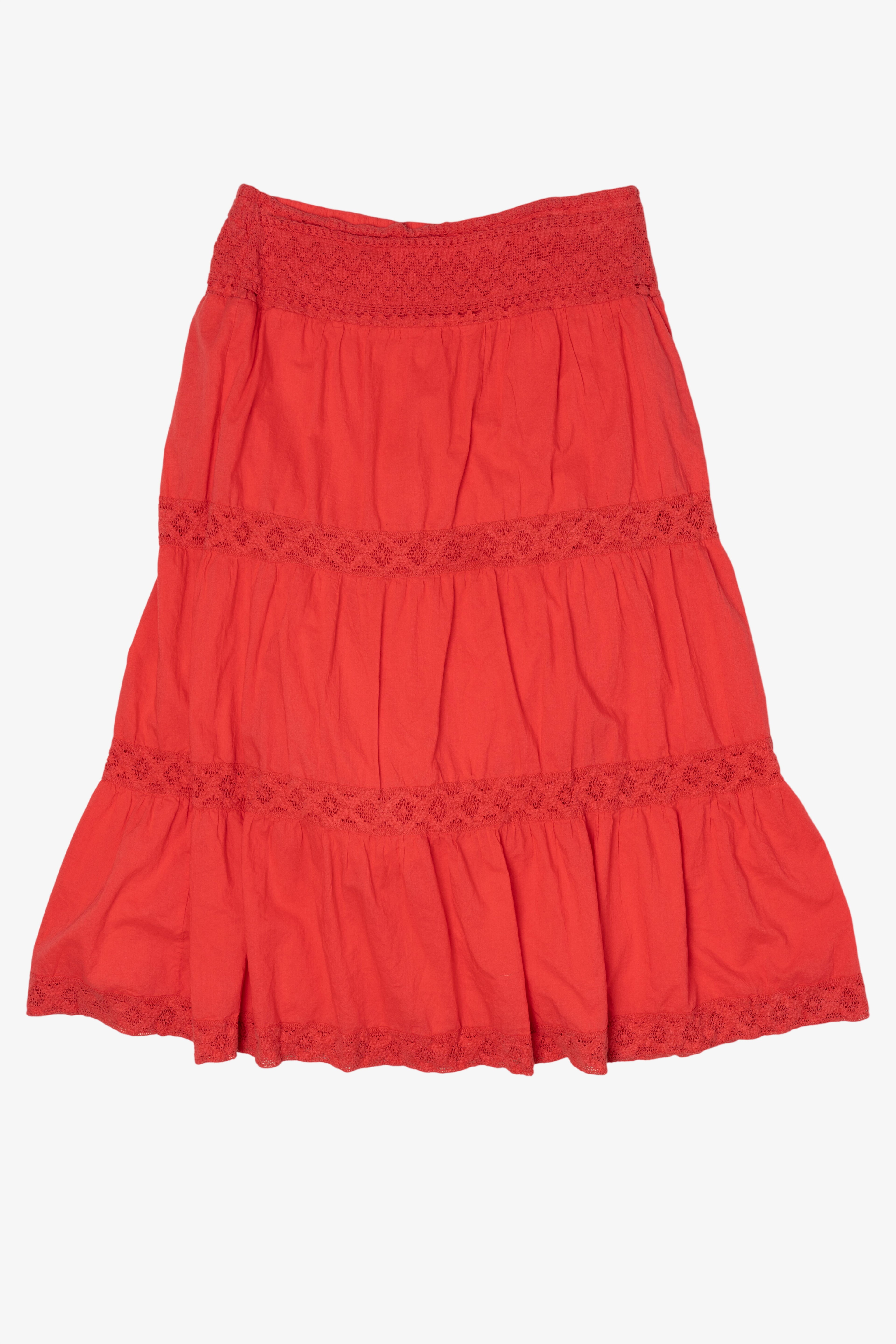 Vintage Red St. John's Bay Tiered lace Trim Skirt (1990s)