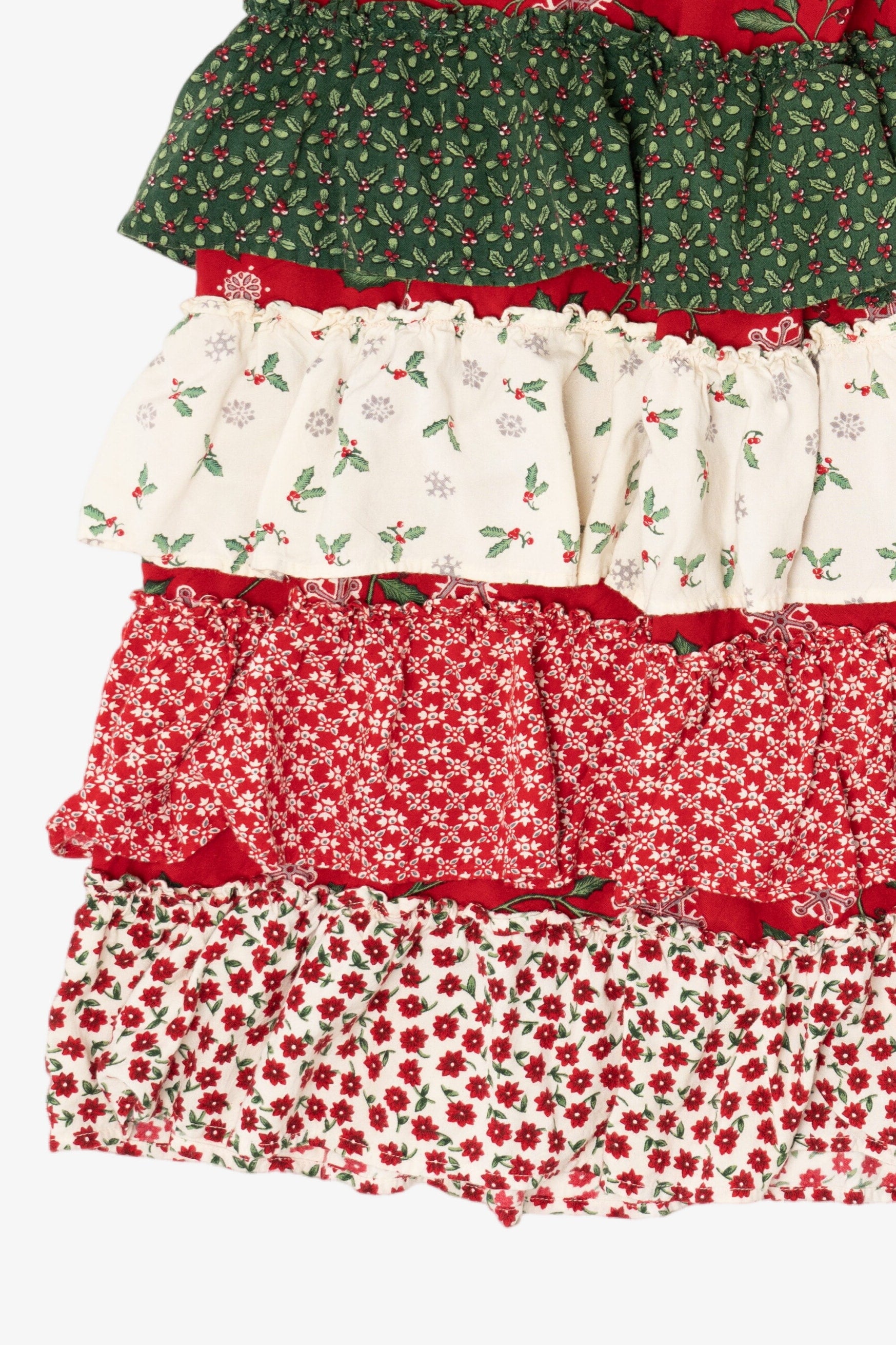 Vintage Patchwork Holiday Tiered Maxi Skirt (1990s)