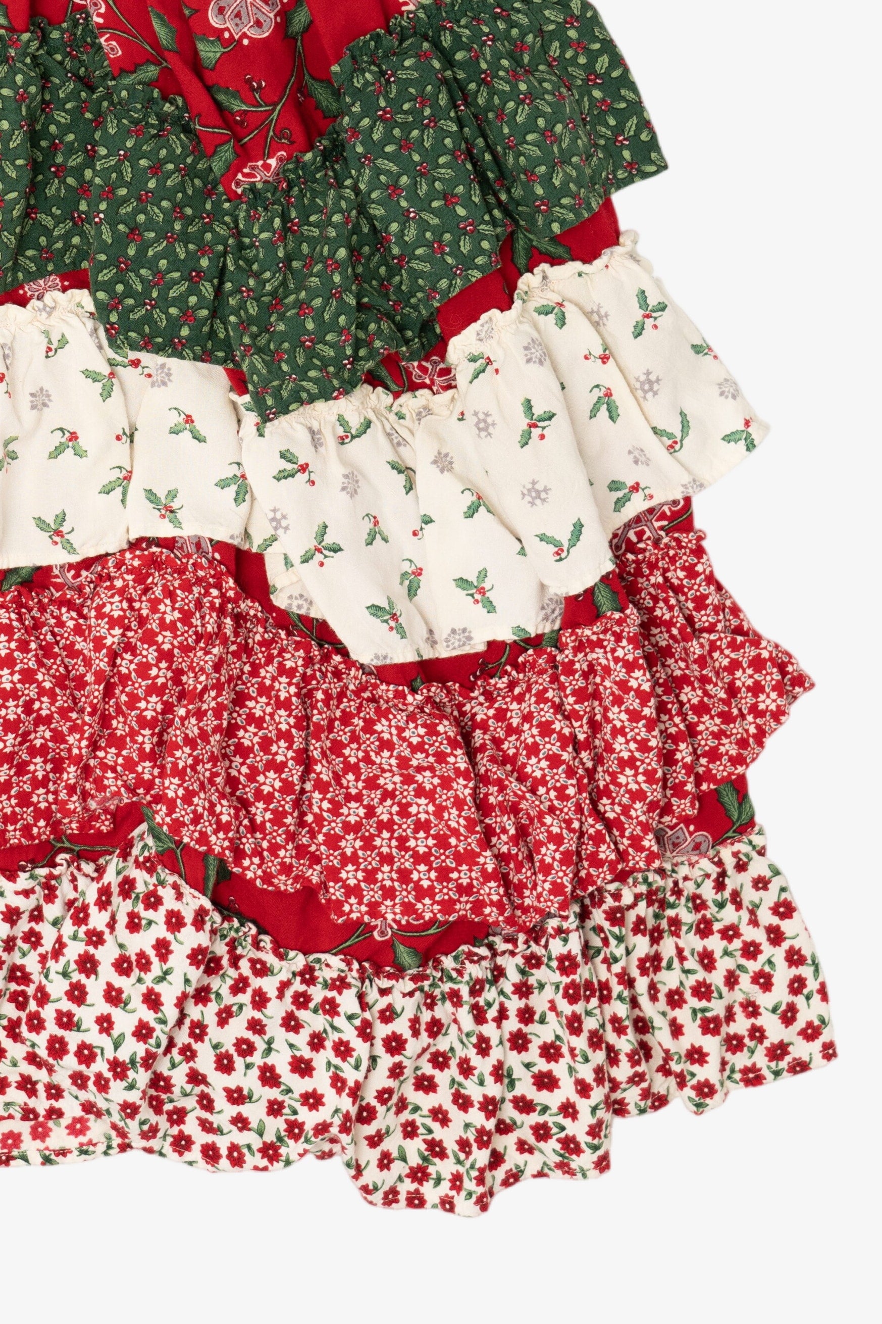Vintage Patchwork Holiday Tiered Maxi Skirt (1990s)