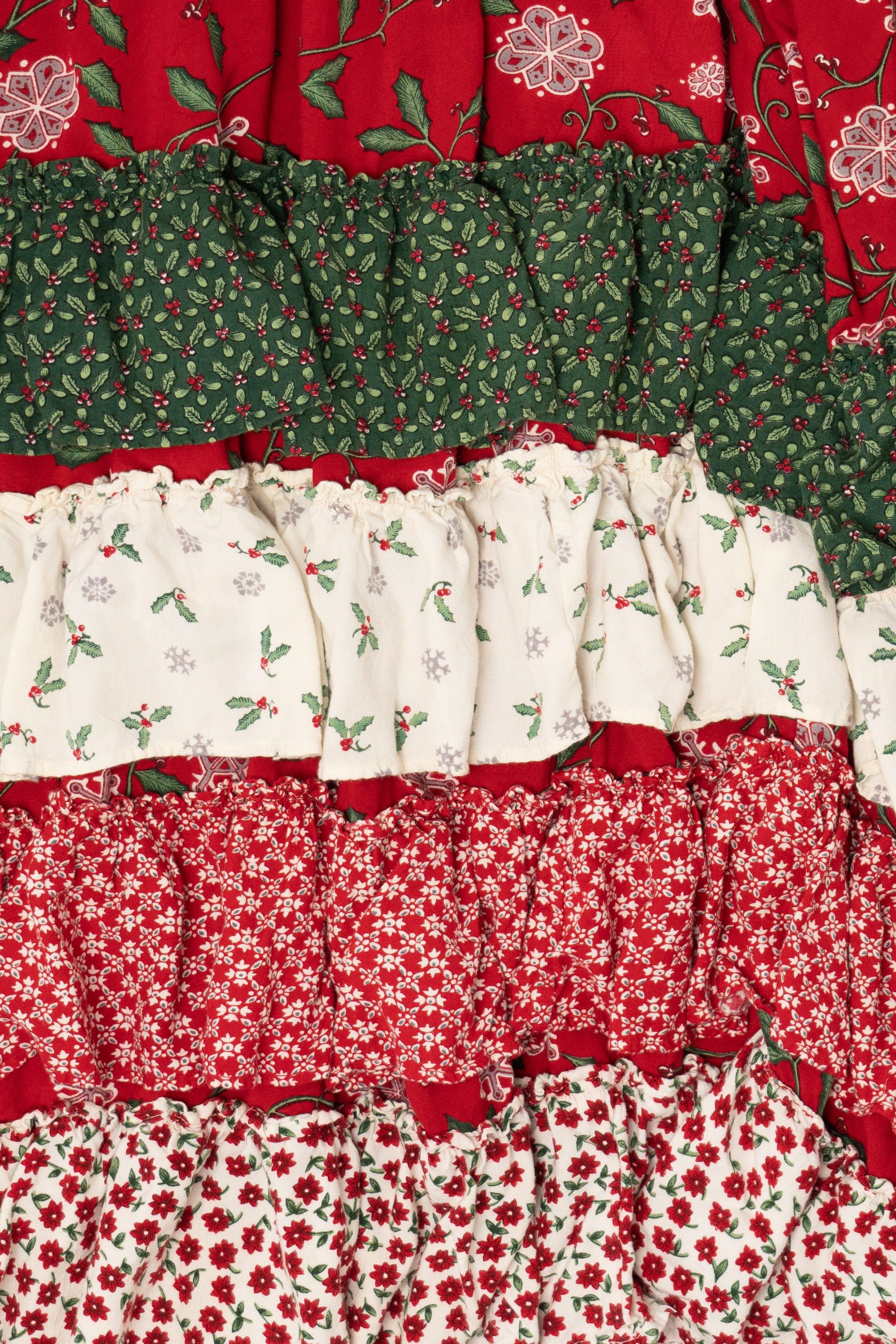 Vintage Patchwork Holiday Tiered Maxi Skirt (1990s)