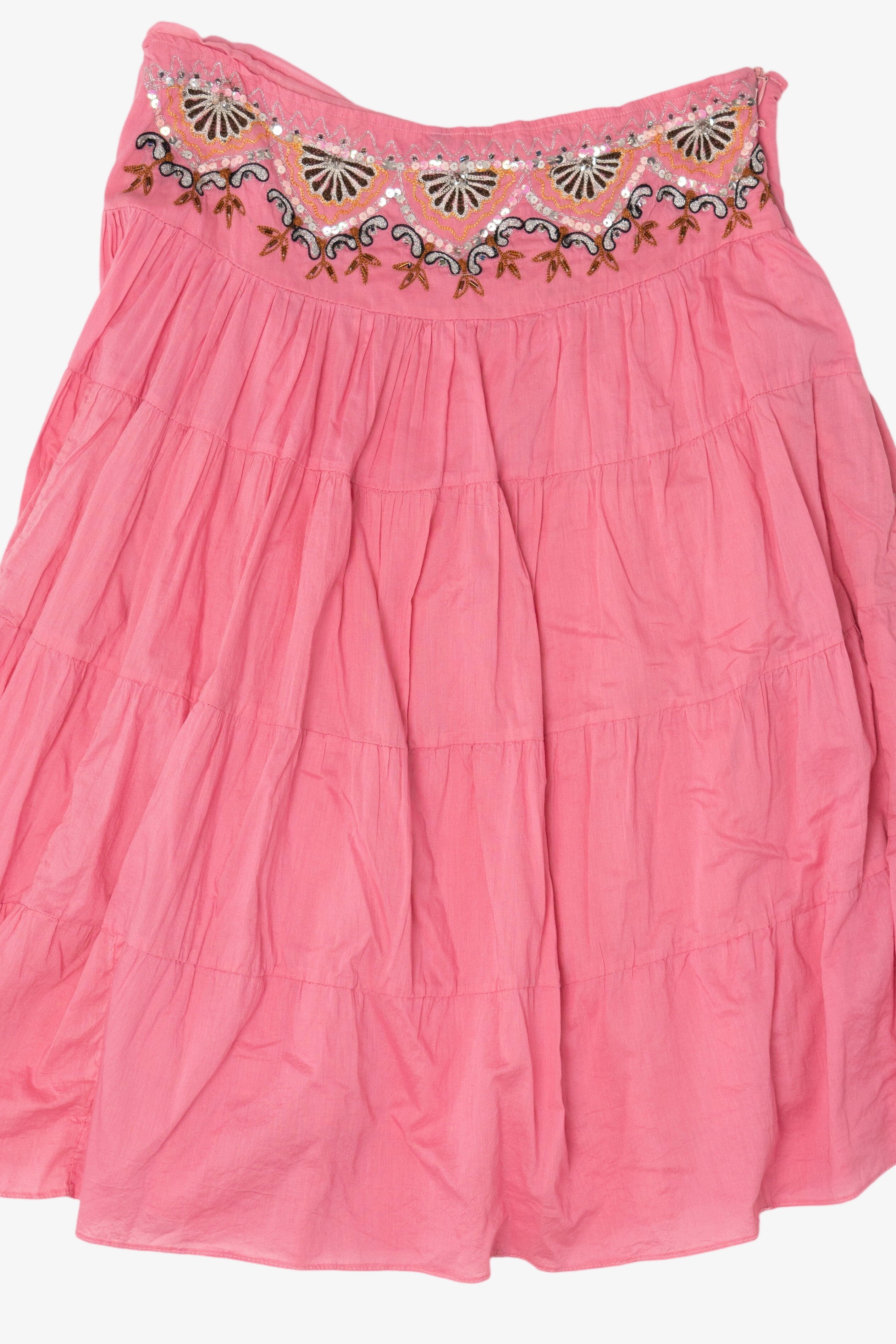 Vintage Pink Angie Tiered Embroidered Skirt (2000s)