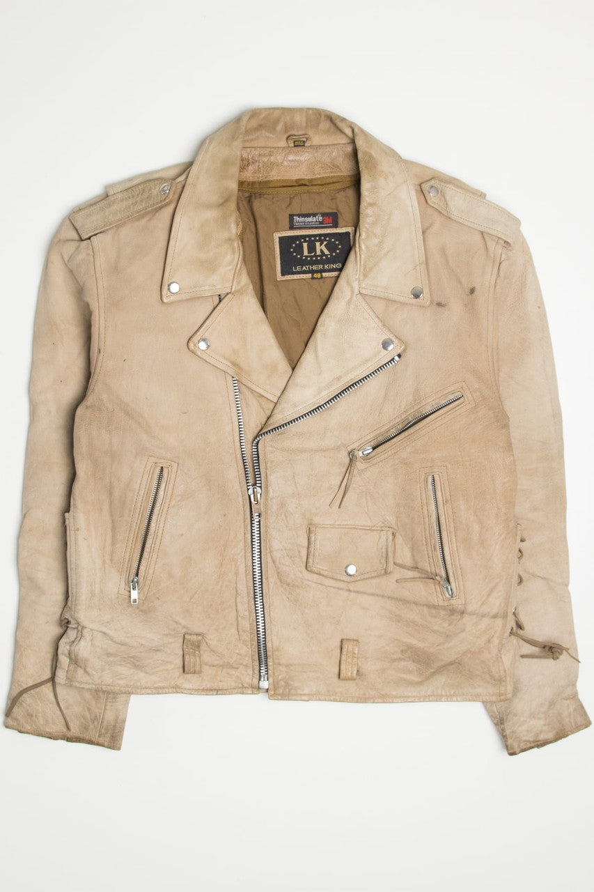 Beige Leather King Motorcycle Jacket 319