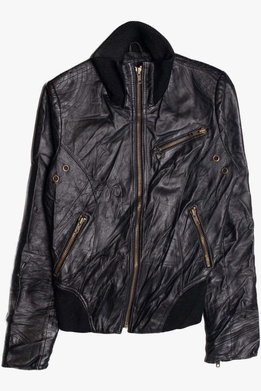 Black Leather Motorcycle Jacket 374