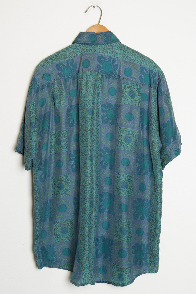 Green Circle Patterned Silk Shirt