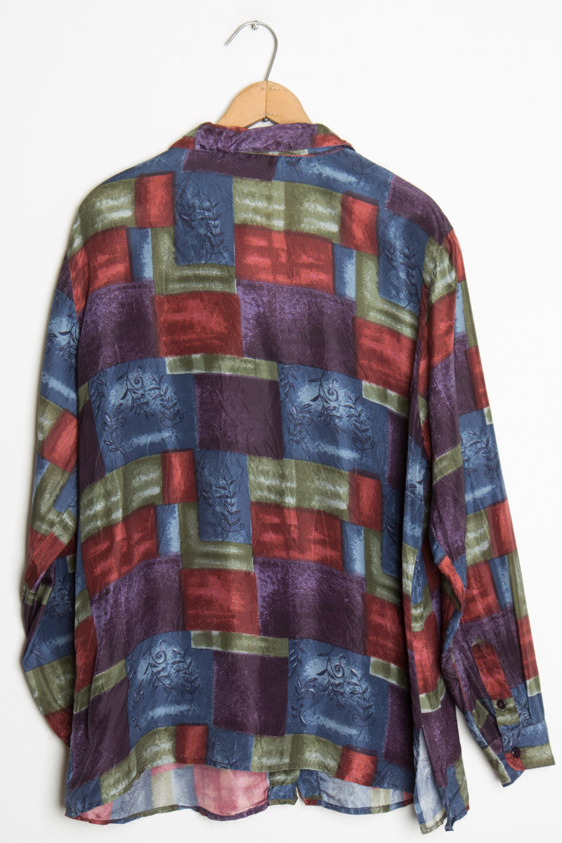 Color Block L/S Silk Shirt