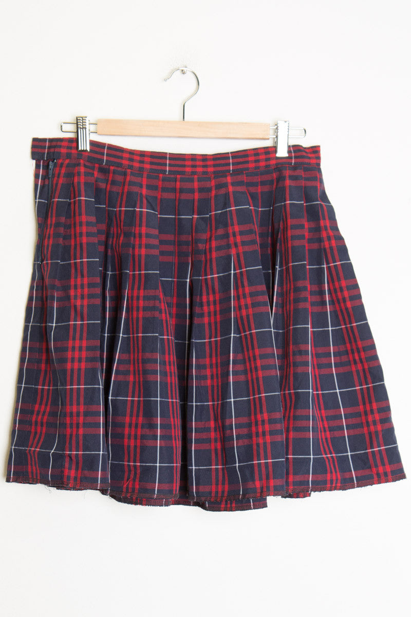 Navy & Red Plaid Skirt
