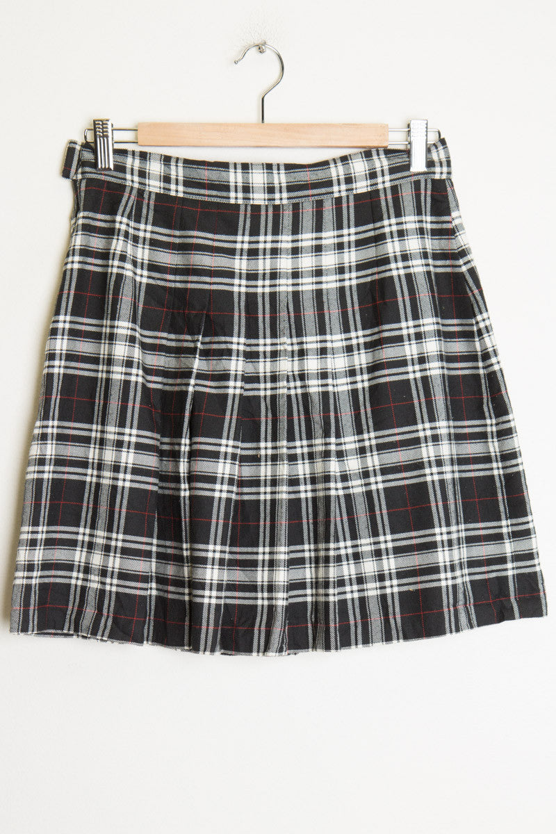 Black Plaid Pleated Skirt
