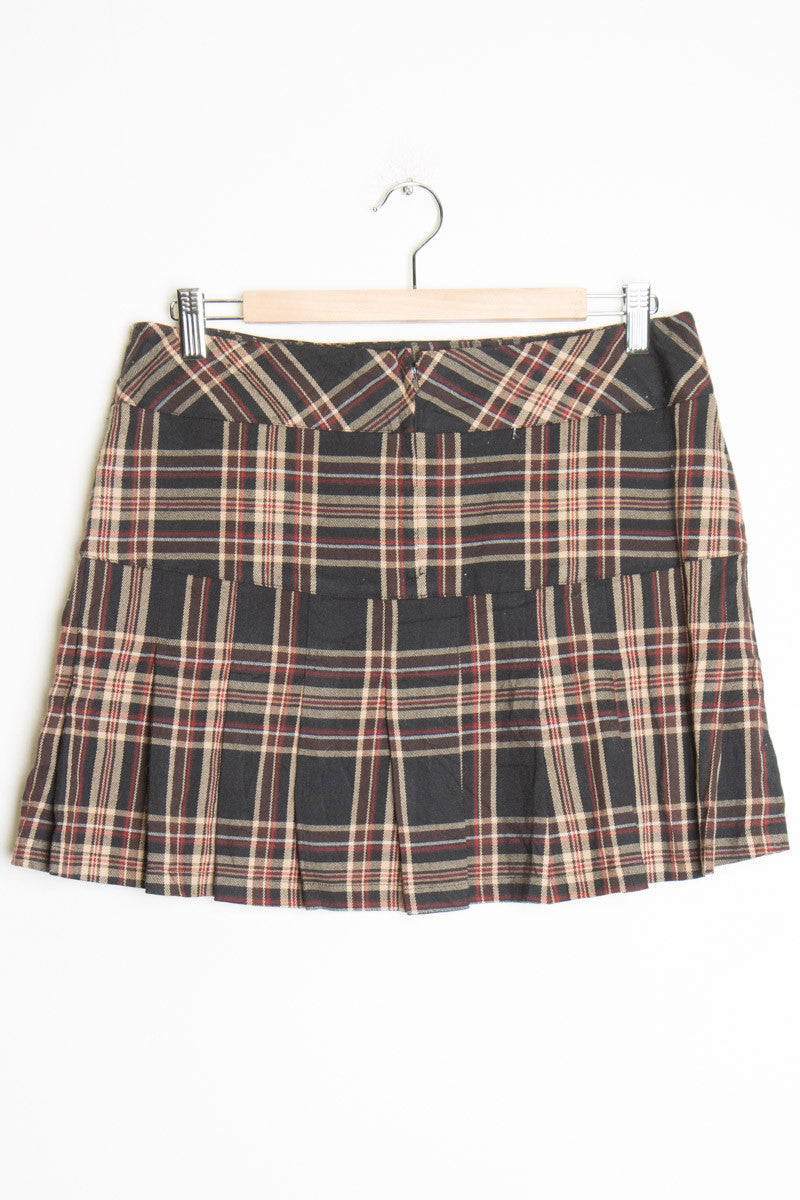 Brown Plaid Mini Skirt
