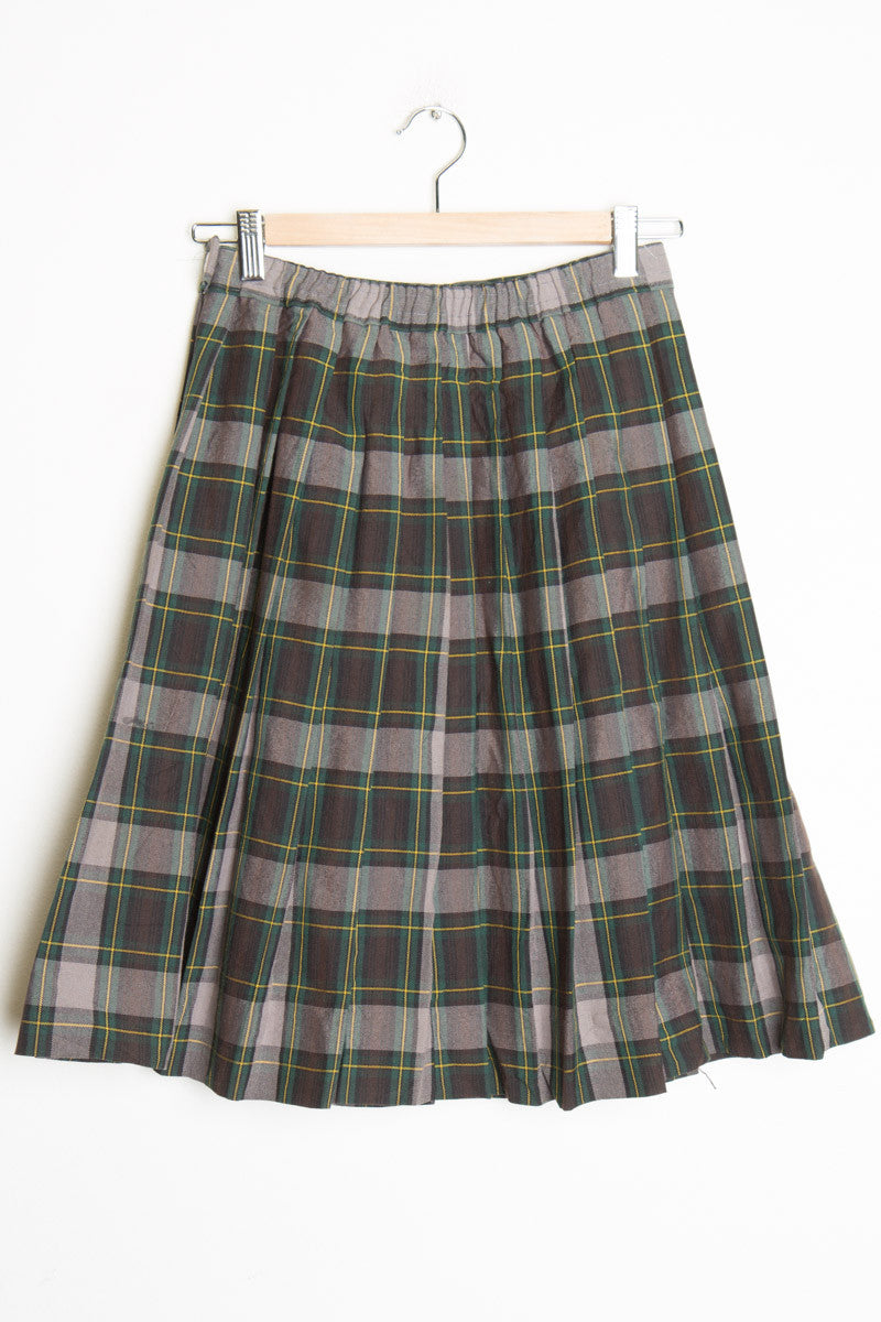 Green & Grey Pleated Skirt